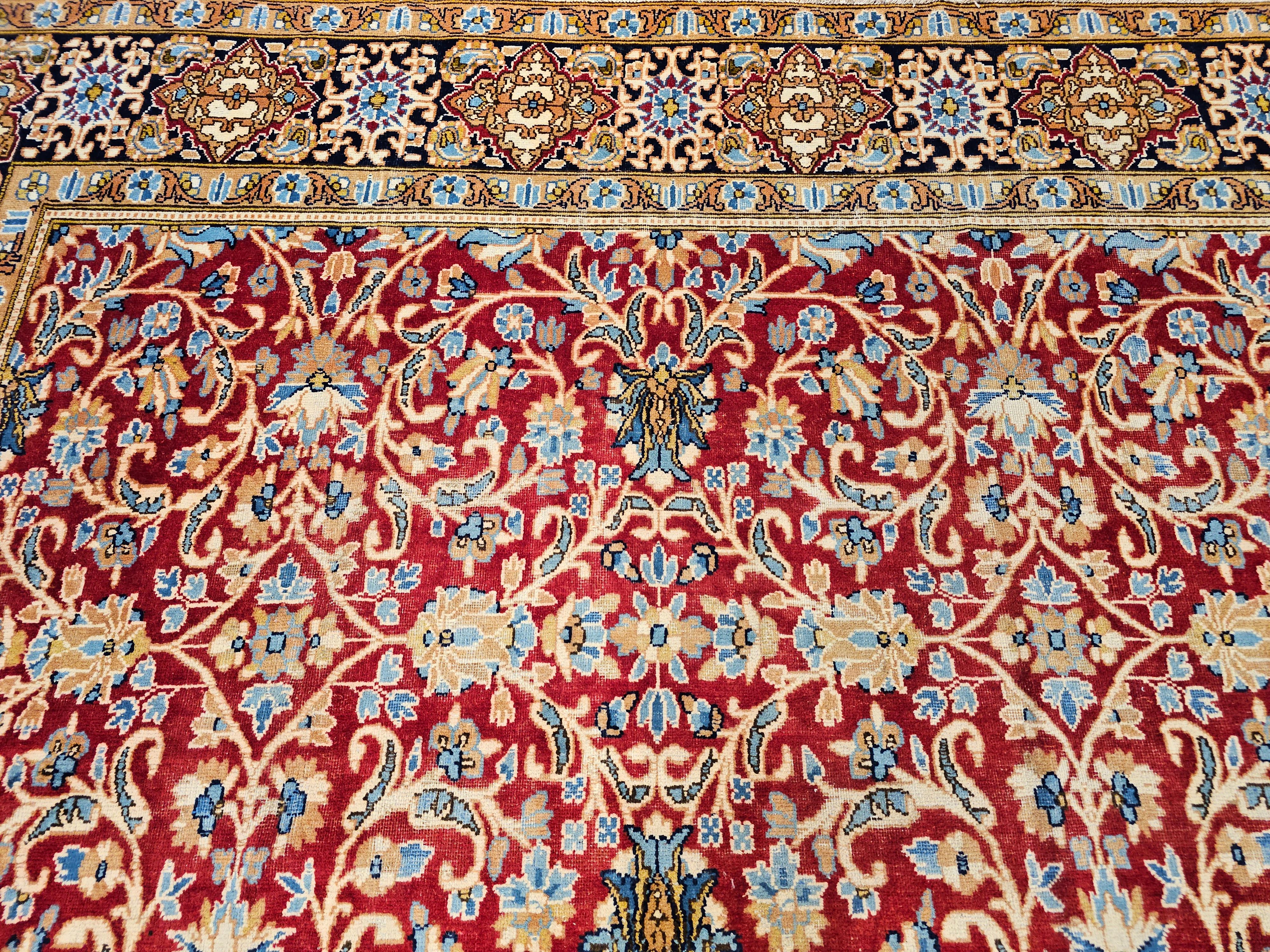 Wool Vintage Persian Mahal Sultanabad in an Allover Pattern in Red, Baby Blue, Navy For Sale