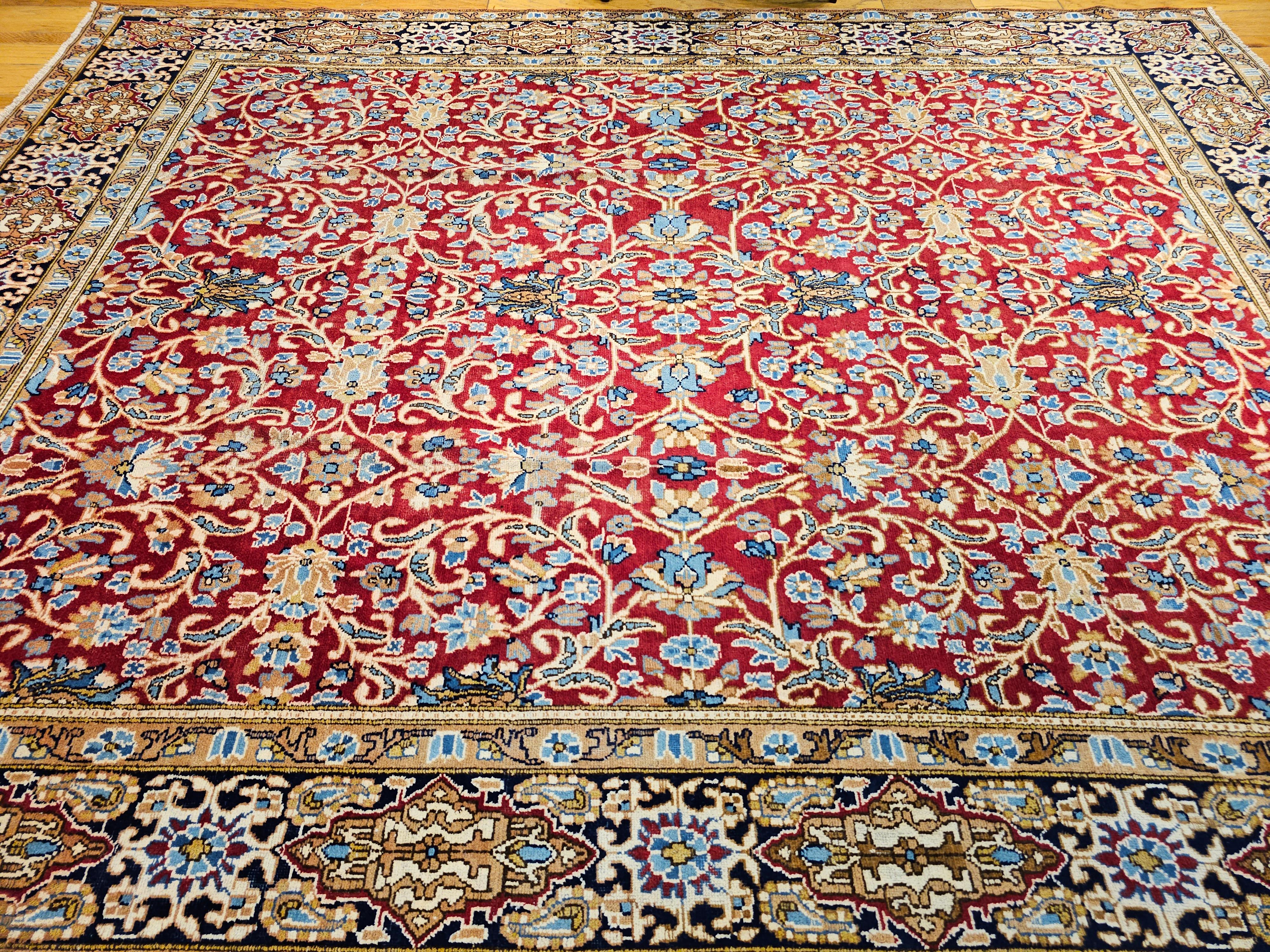Vintage Persian Mahal Sultanabad in an Allover Pattern in Red, Baby Blue, Navy For Sale 3