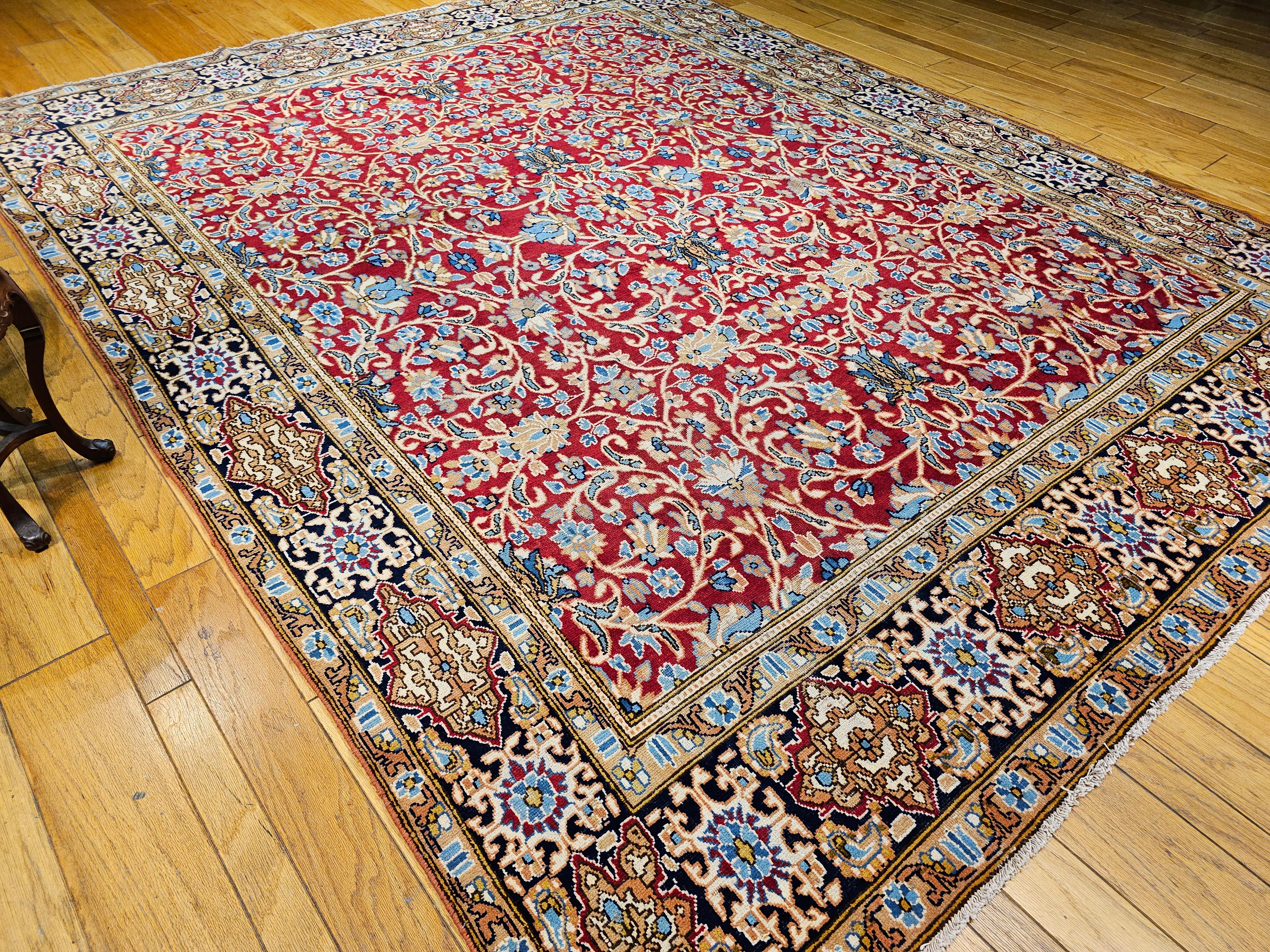Vintage Persian Mahal Sultanabad in an Allover Pattern in Red, Baby Blue, Navy For Sale 4