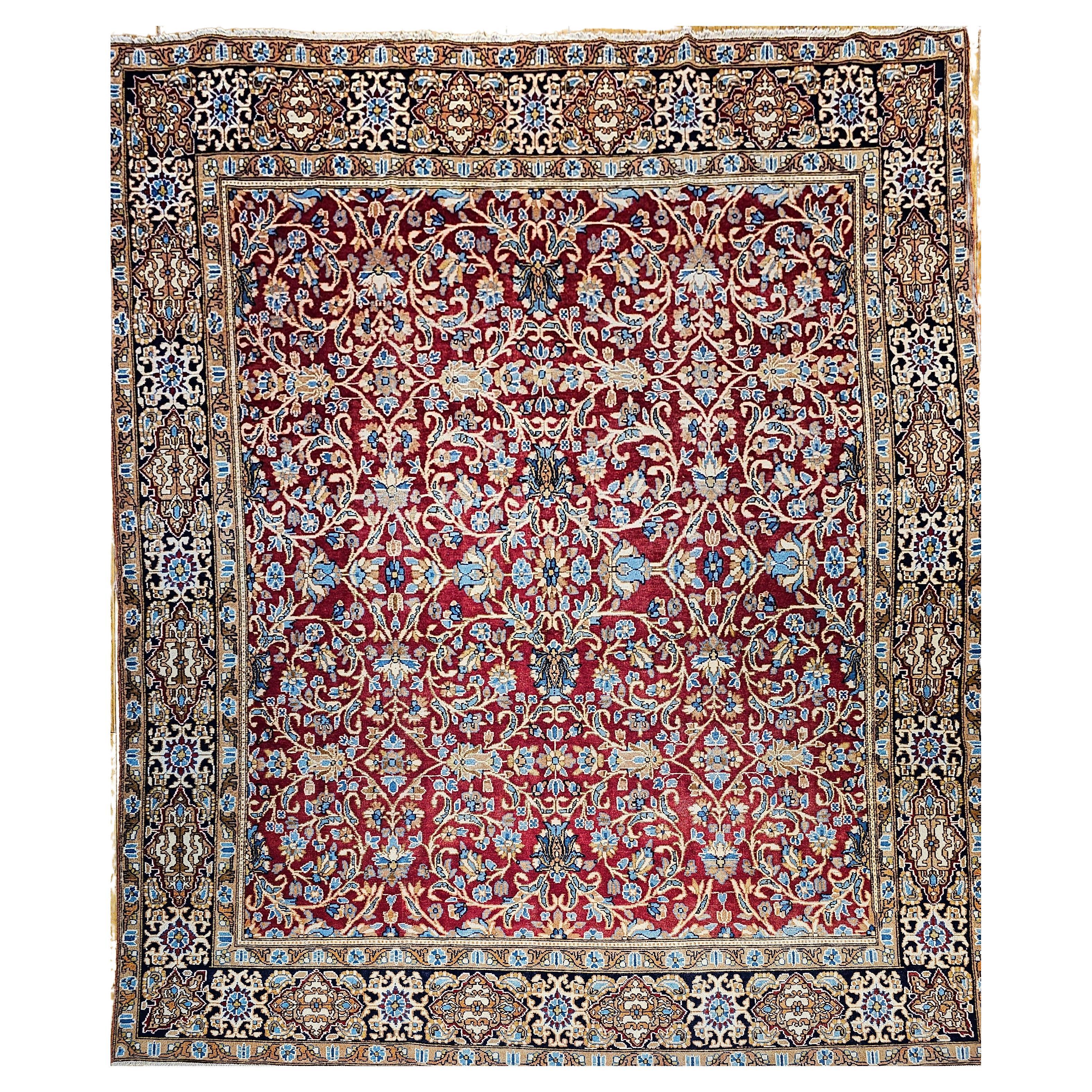 Vintage Persian Mahal Sultanabad in an Allover Pattern in Red, Baby Blue, Navy For Sale