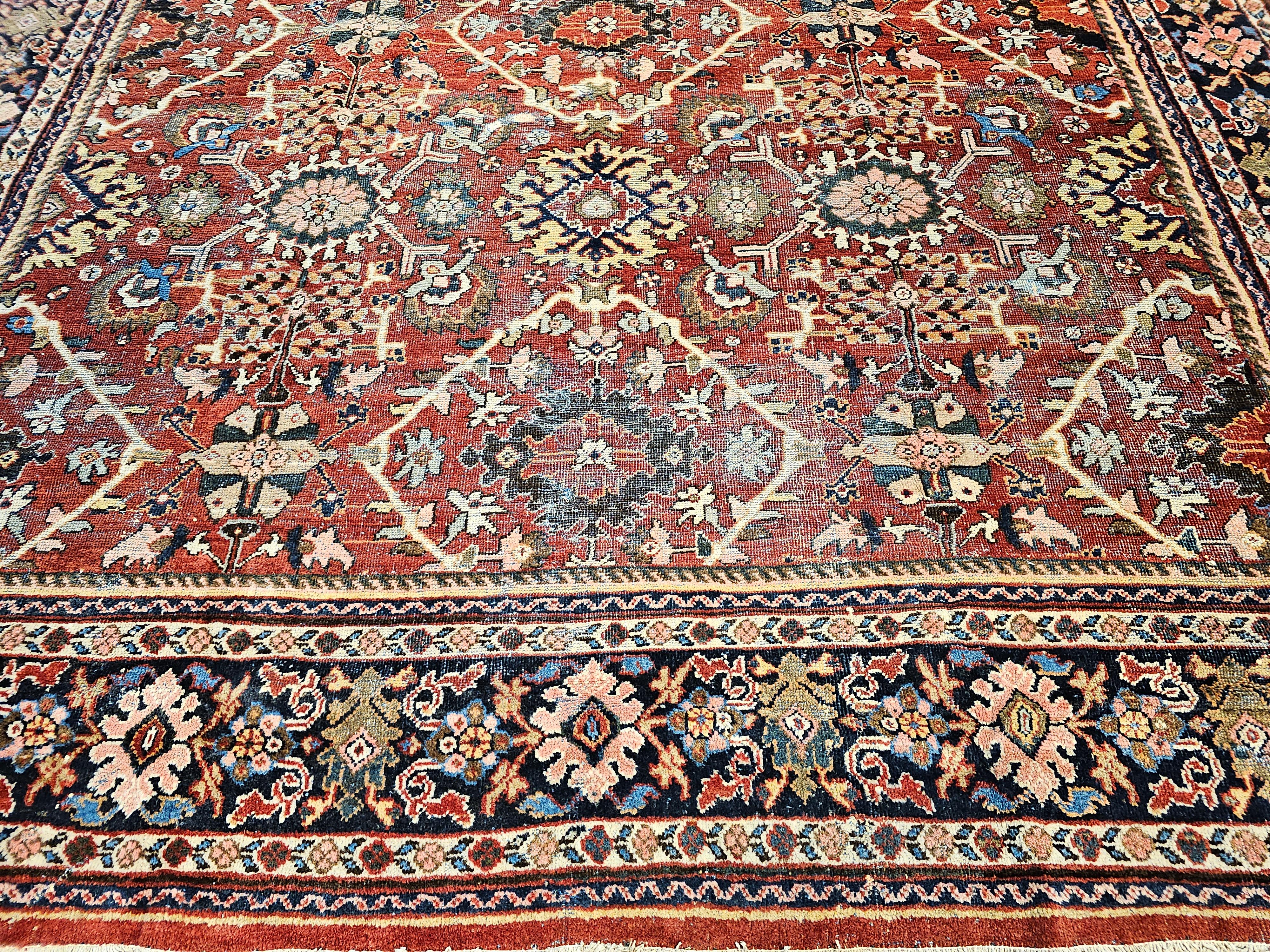 Vintage Persian Mahal Sultanabad in an Allover Pattern in Red, Navy, Yellow For Sale 5