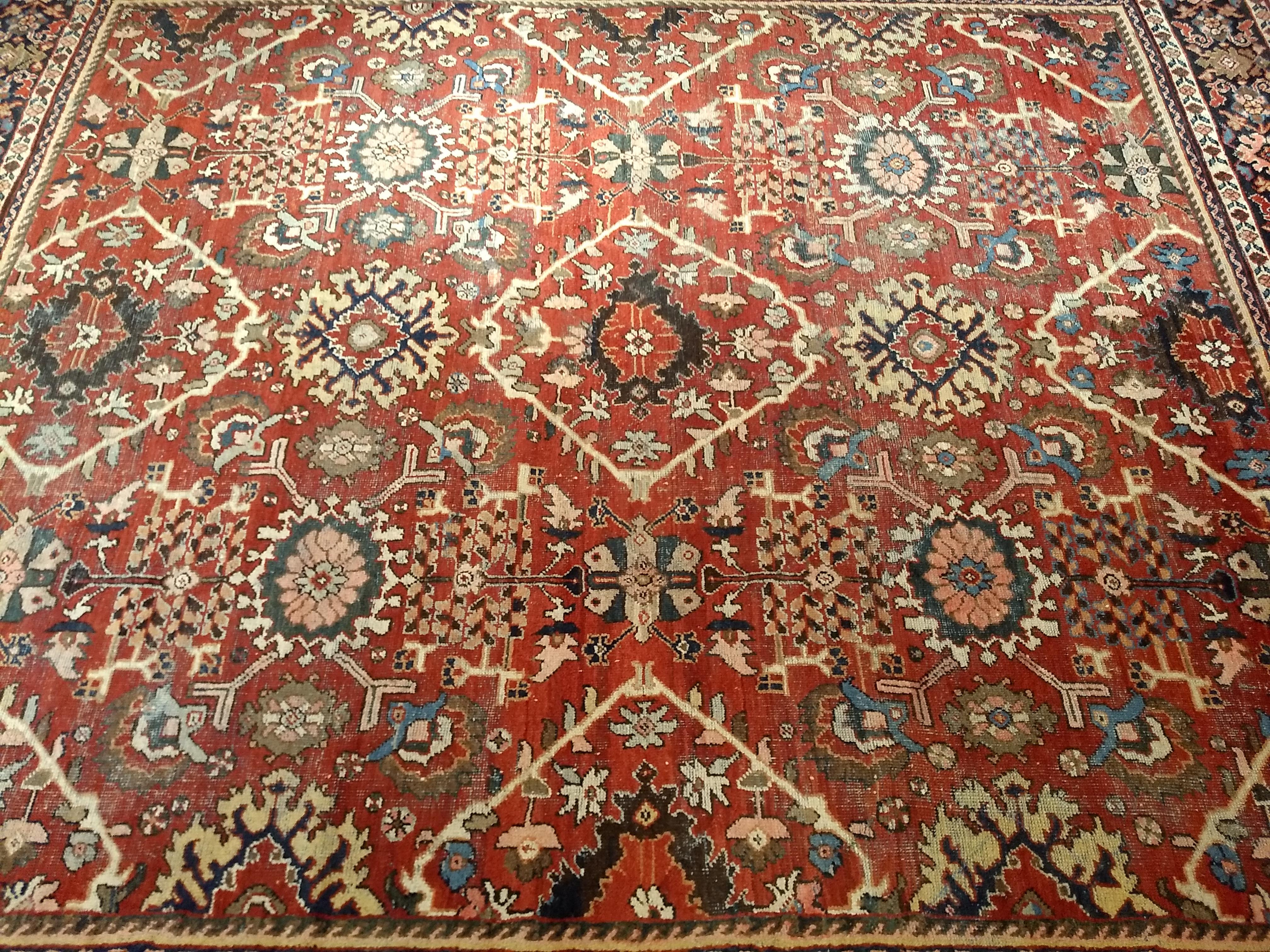 Vintage Persian Mahal Sultanabad in an Allover Pattern in Red, Navy, Yellow In Good Condition For Sale In Barrington, IL