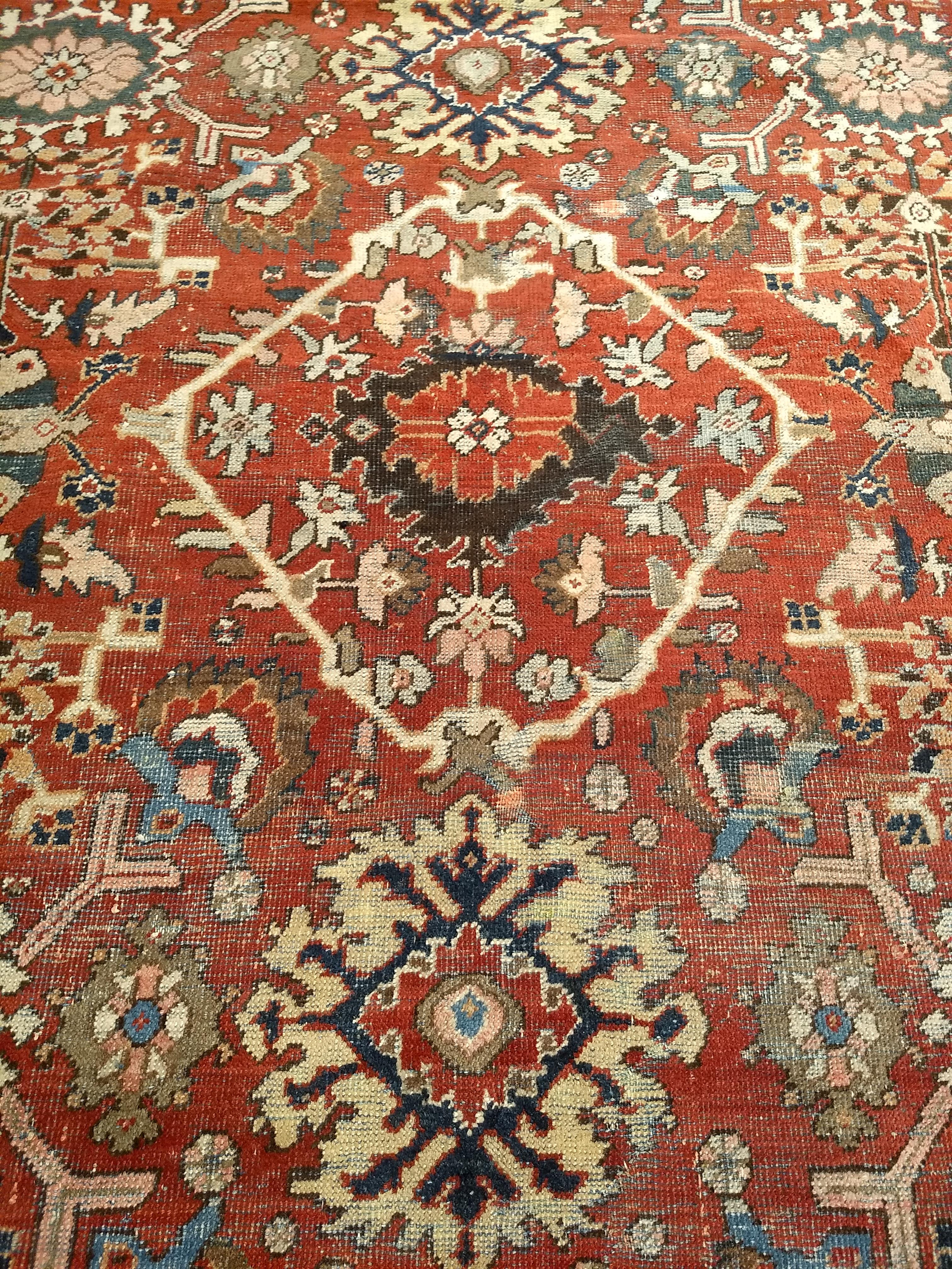 Vintage Persian Mahal Sultanabad in an Allover Pattern in Red, Navy, Yellow For Sale 2