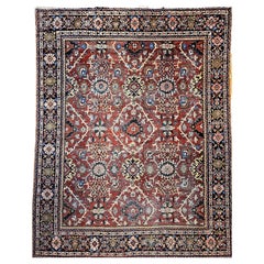 Mahal Persa Vintage Sultanabad con diseño integral en rojo, azul marino y amarillo