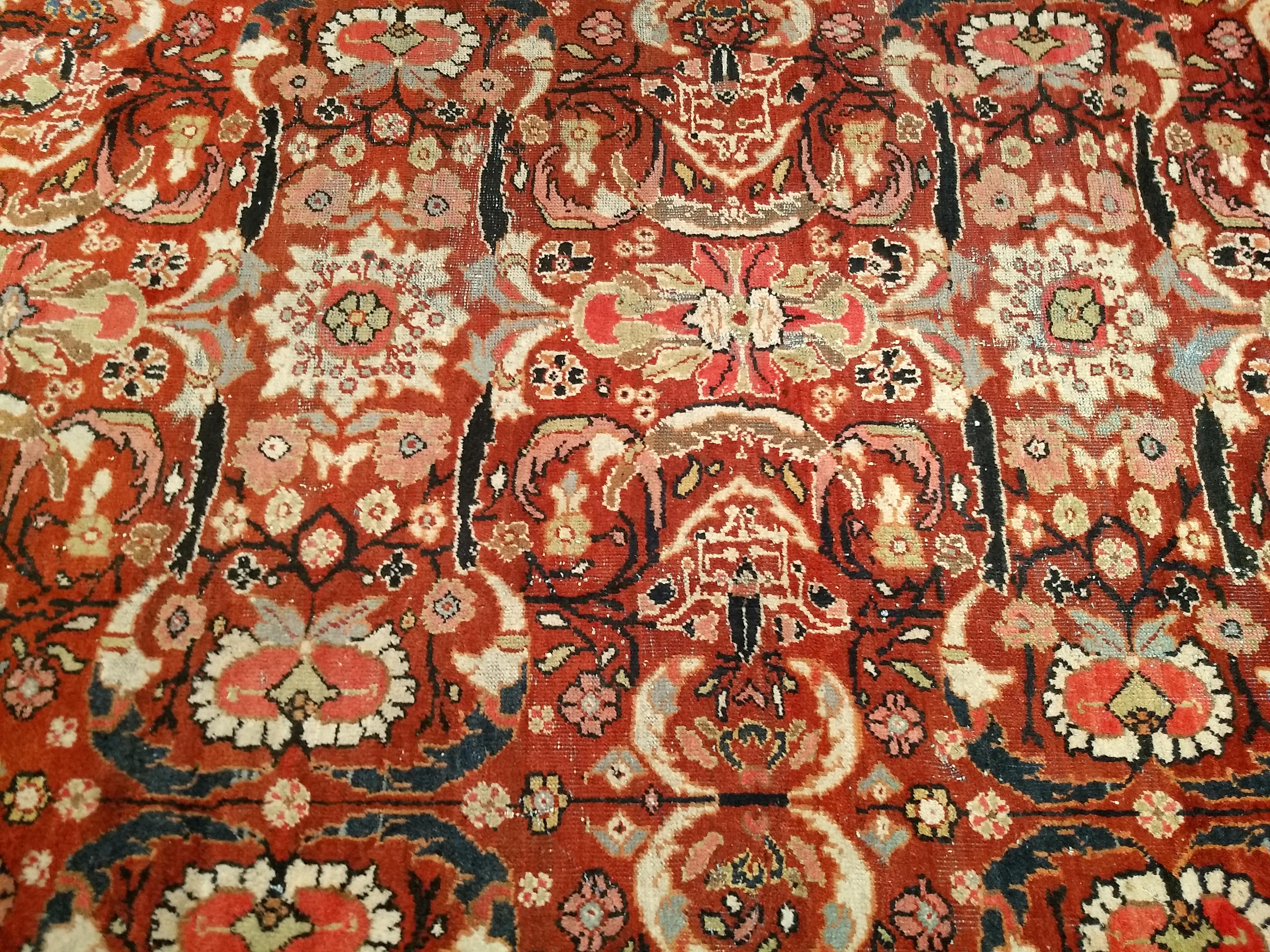 Vintage Persian Mahal Sultanabad in an Allover Pattern in Rust Red, Navy Blue For Sale 3