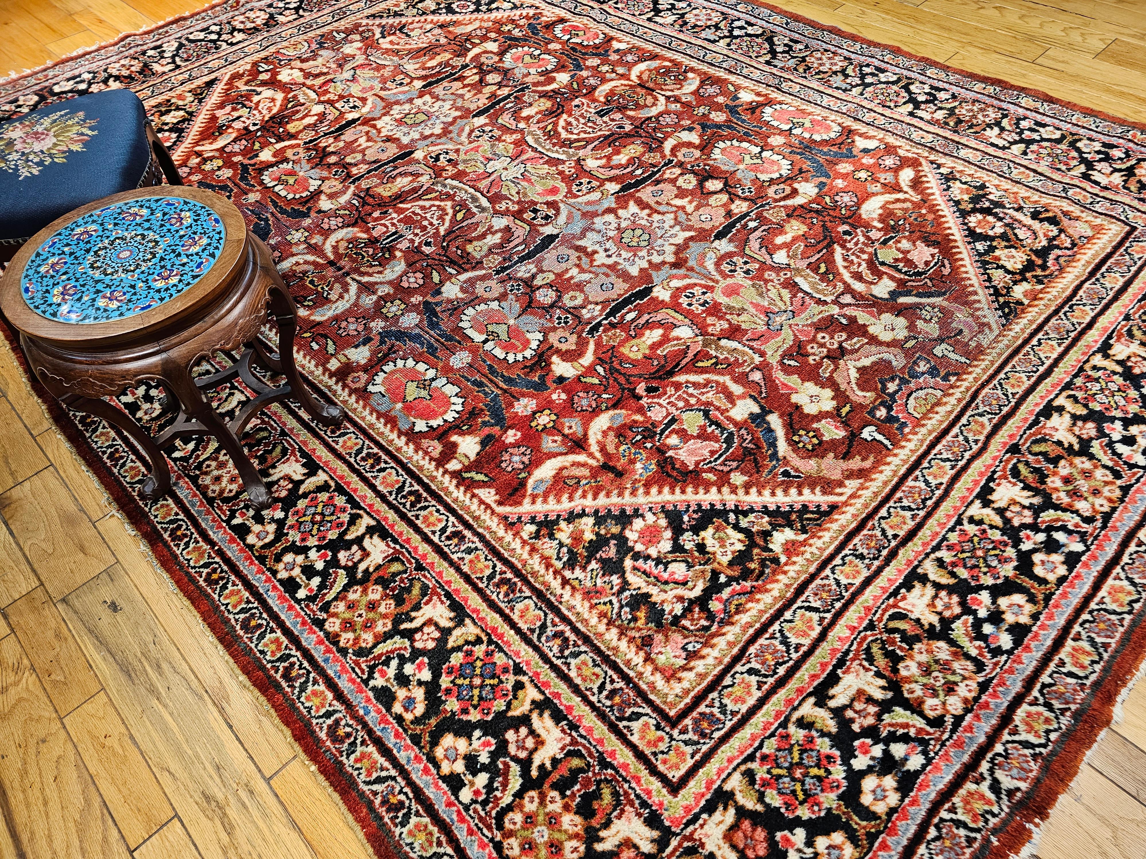 Vintage Persian Mahal Sultanabad in an Allover Pattern in Rust Red, Navy Blue For Sale 11