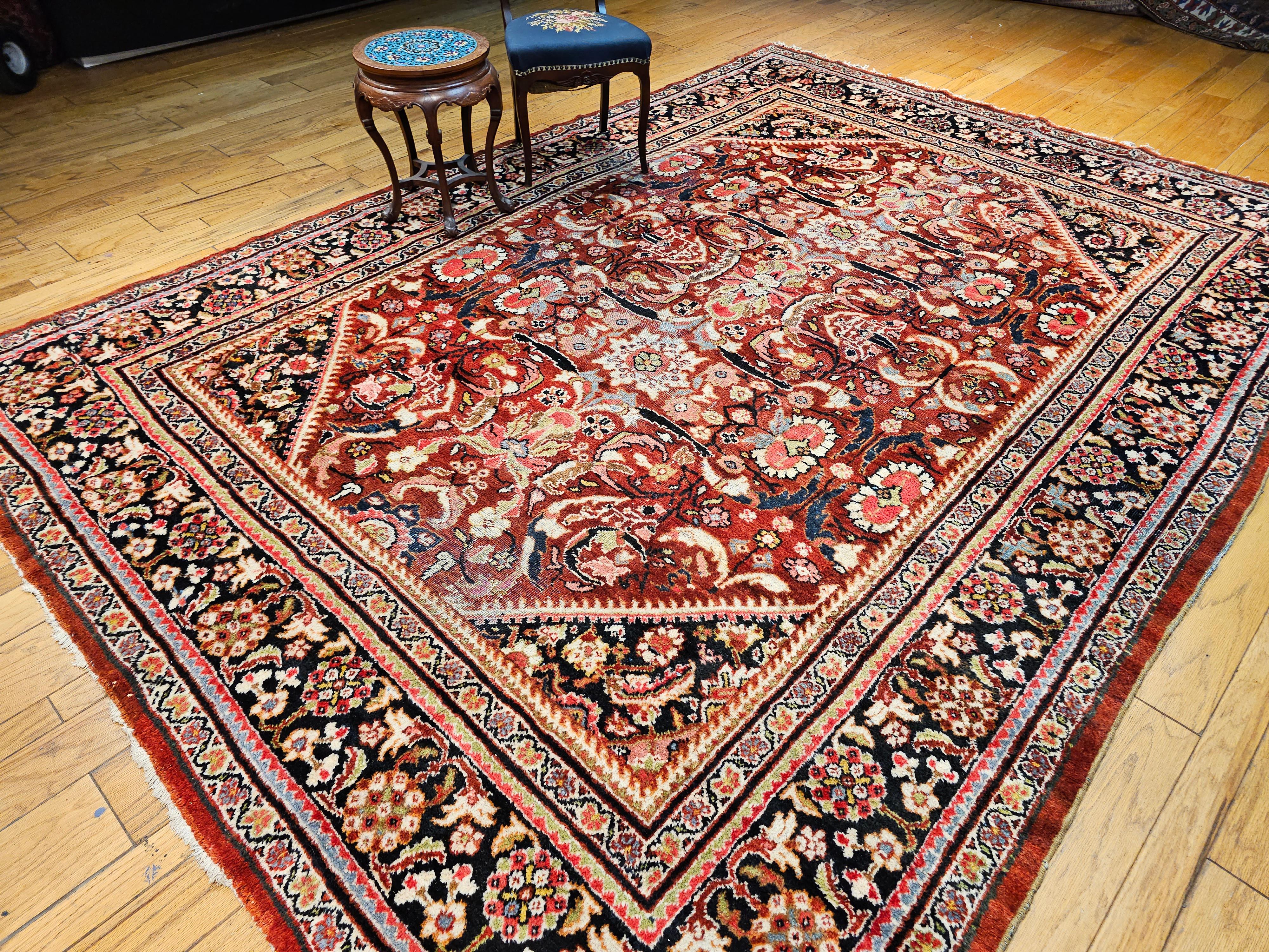 Vintage Persian Mahal Sultanabad in an Allover Pattern in Rust Red, Navy Blue For Sale 12