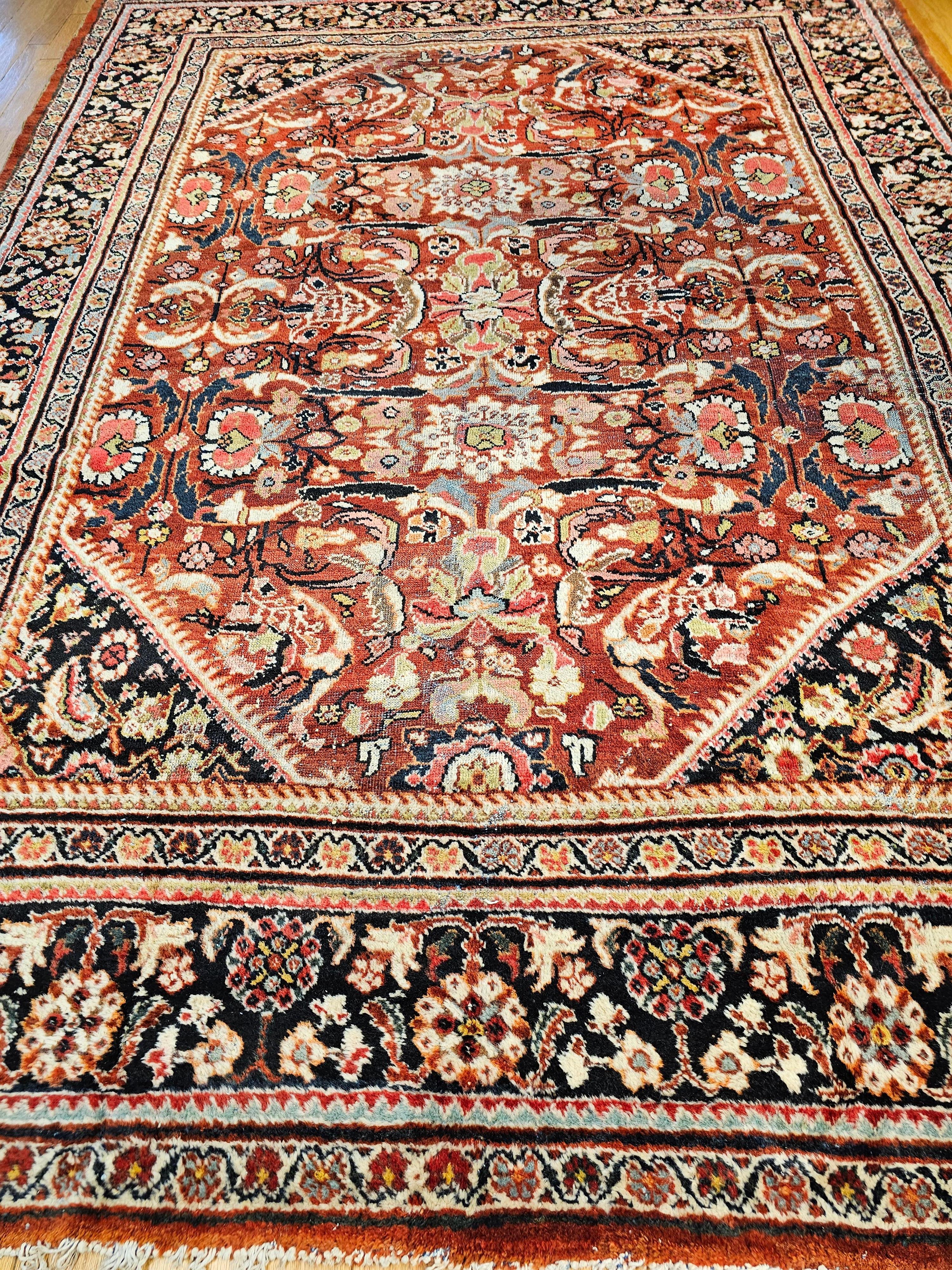 Vintage Persian Mahal Sultanabad in an Allover Pattern in Rust Red, Navy Blue For Sale 13
