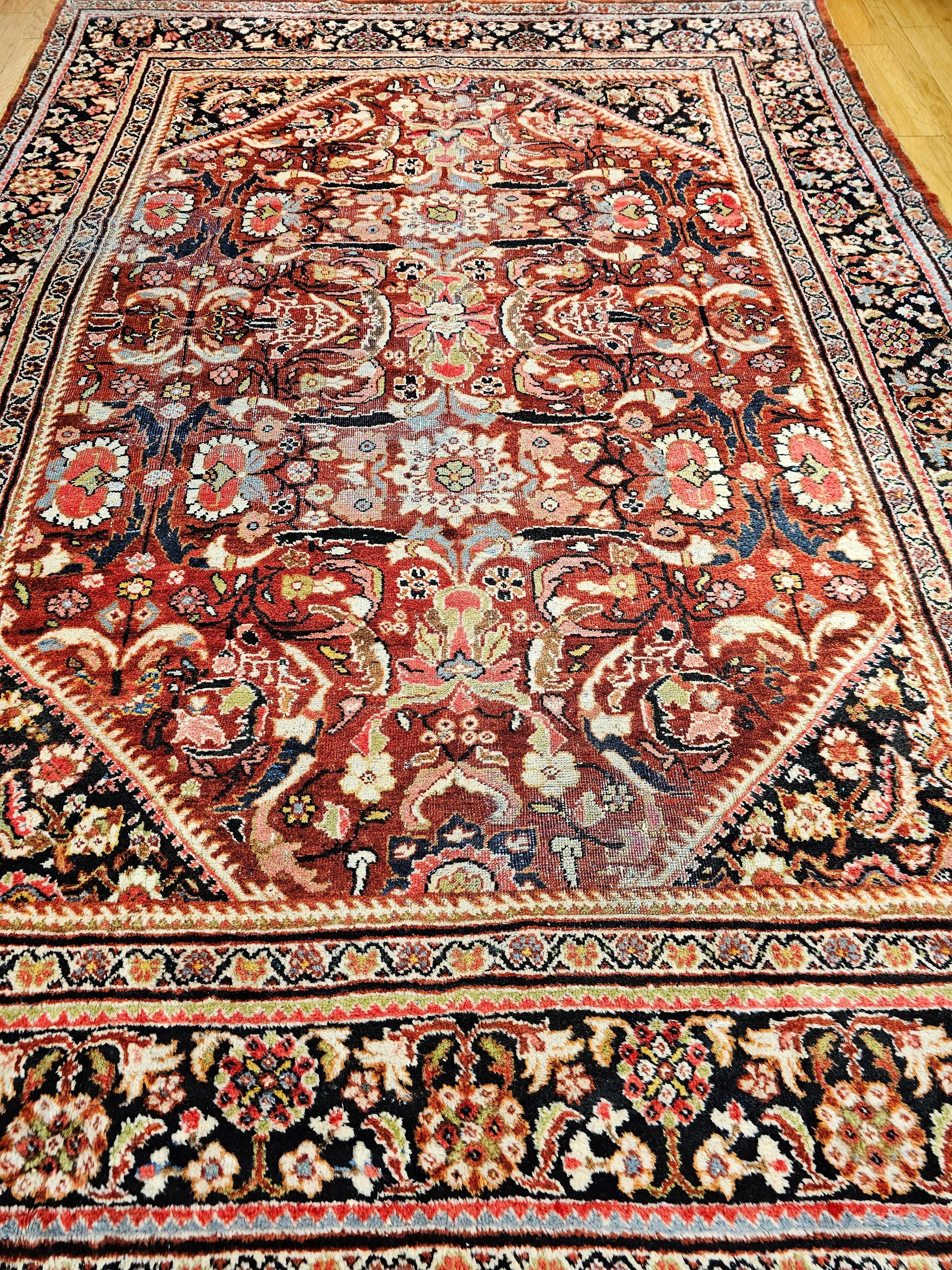 Vintage Persian Mahal Sultanabad in an Allover Pattern in Rust Red, Navy Blue For Sale 14