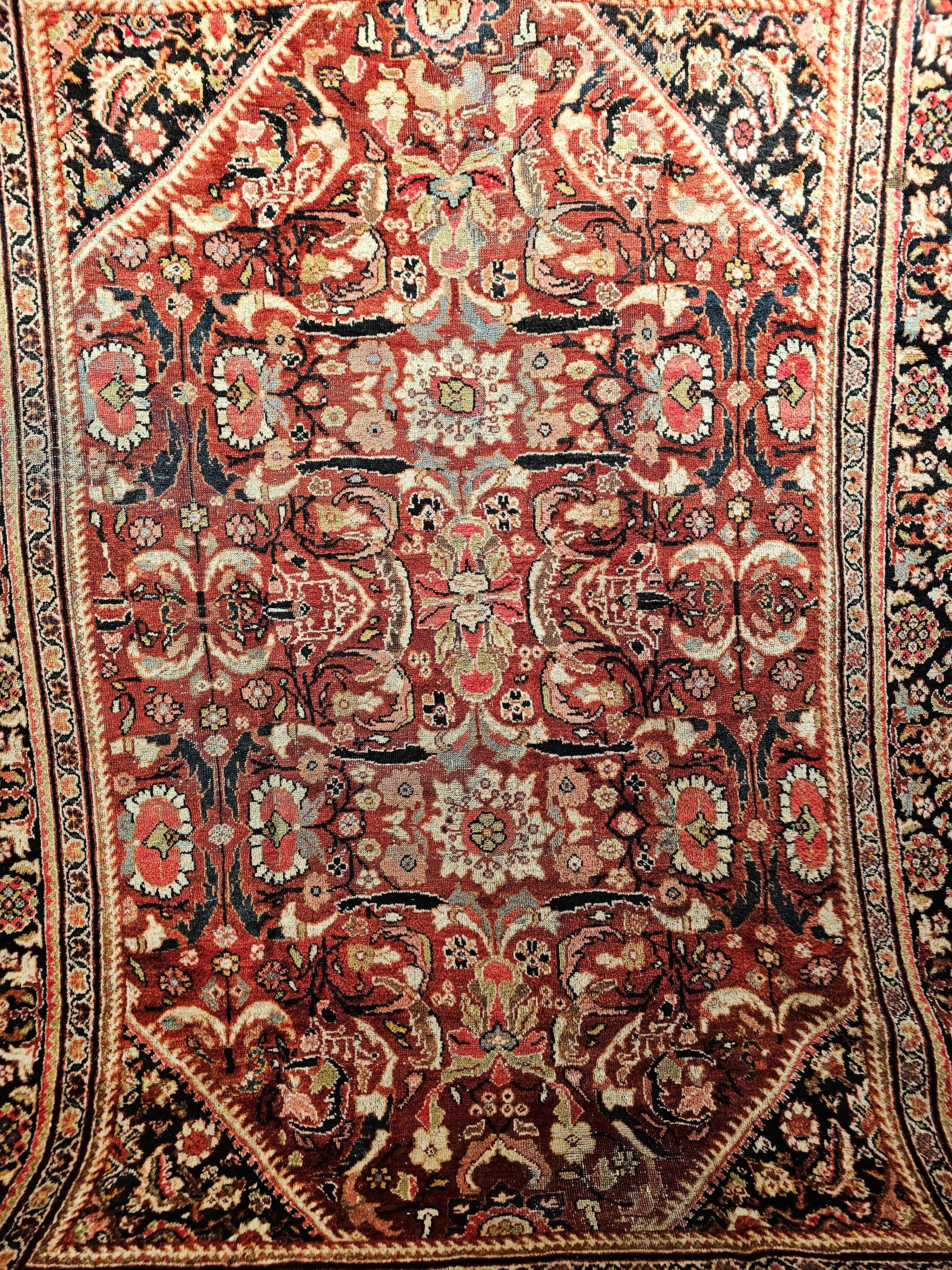 Hand-Woven Vintage Persian Mahal Sultanabad in an Allover Pattern in Rust Red, Navy Blue For Sale