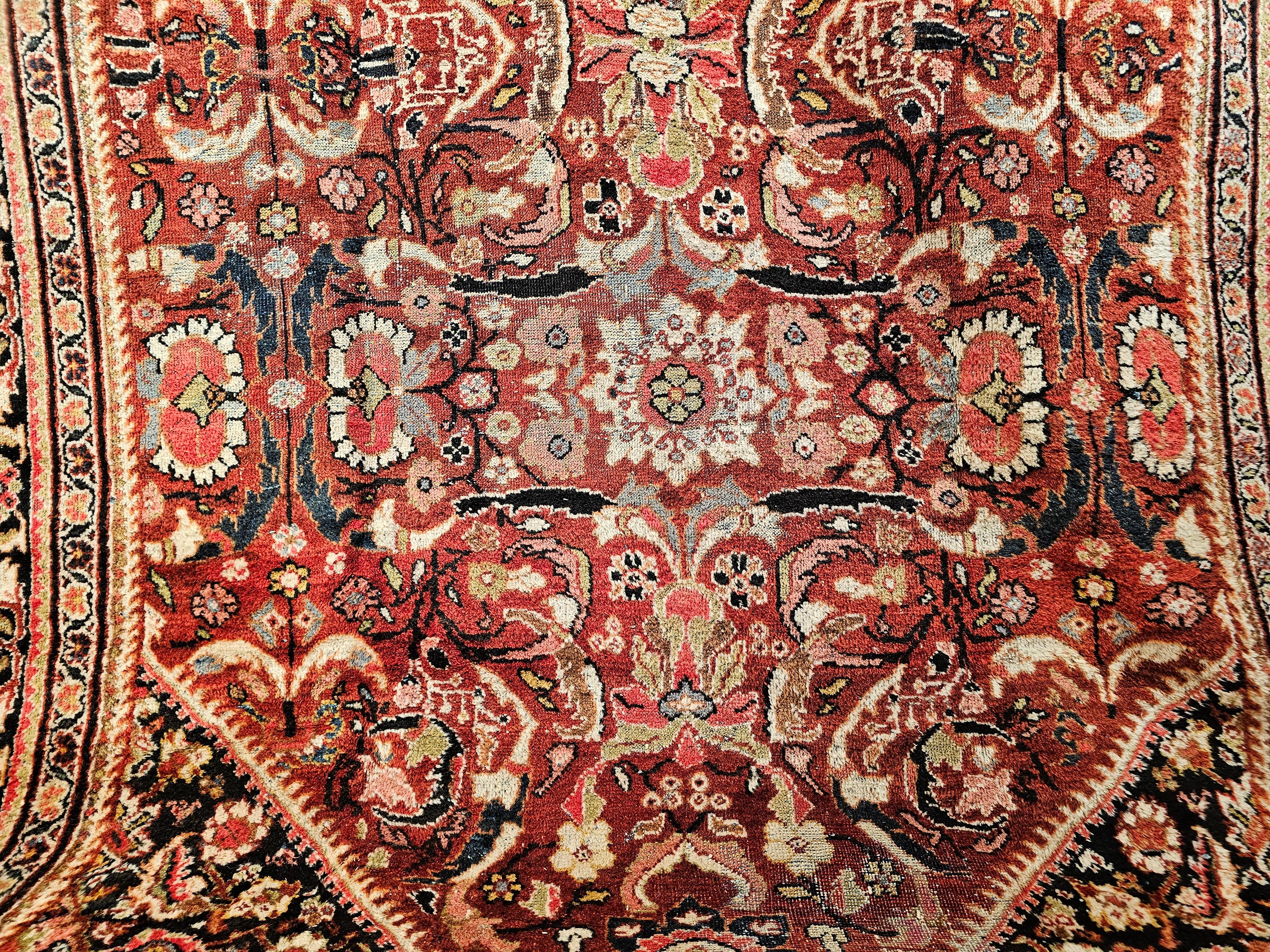 20th Century Vintage Persian Mahal Sultanabad in an Allover Pattern in Rust Red, Navy Blue For Sale