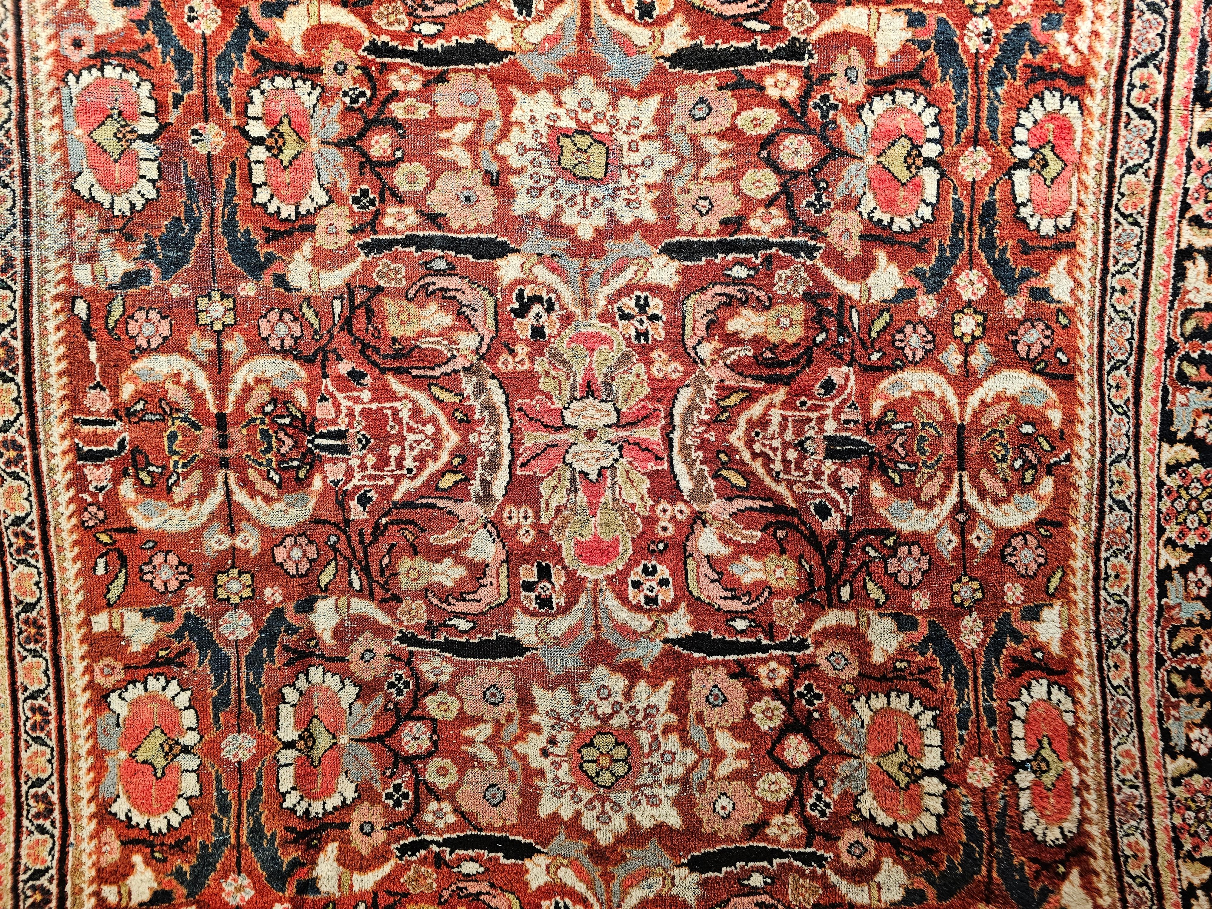 Wool Vintage Persian Mahal Sultanabad in an Allover Pattern in Rust Red, Navy Blue For Sale