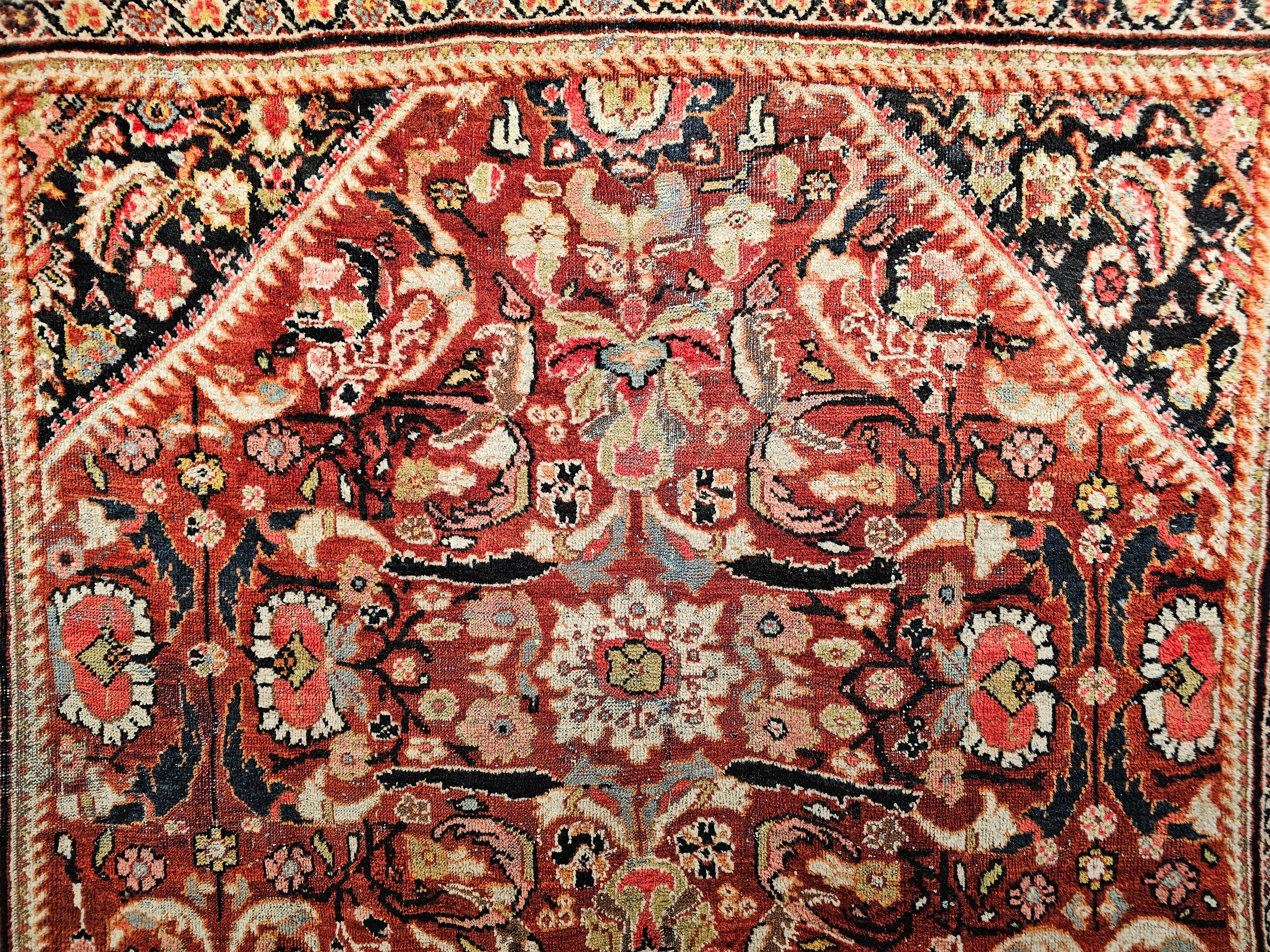 Vintage Persian Mahal Sultanabad in an Allover Pattern in Rust Red, Navy Blue For Sale 1