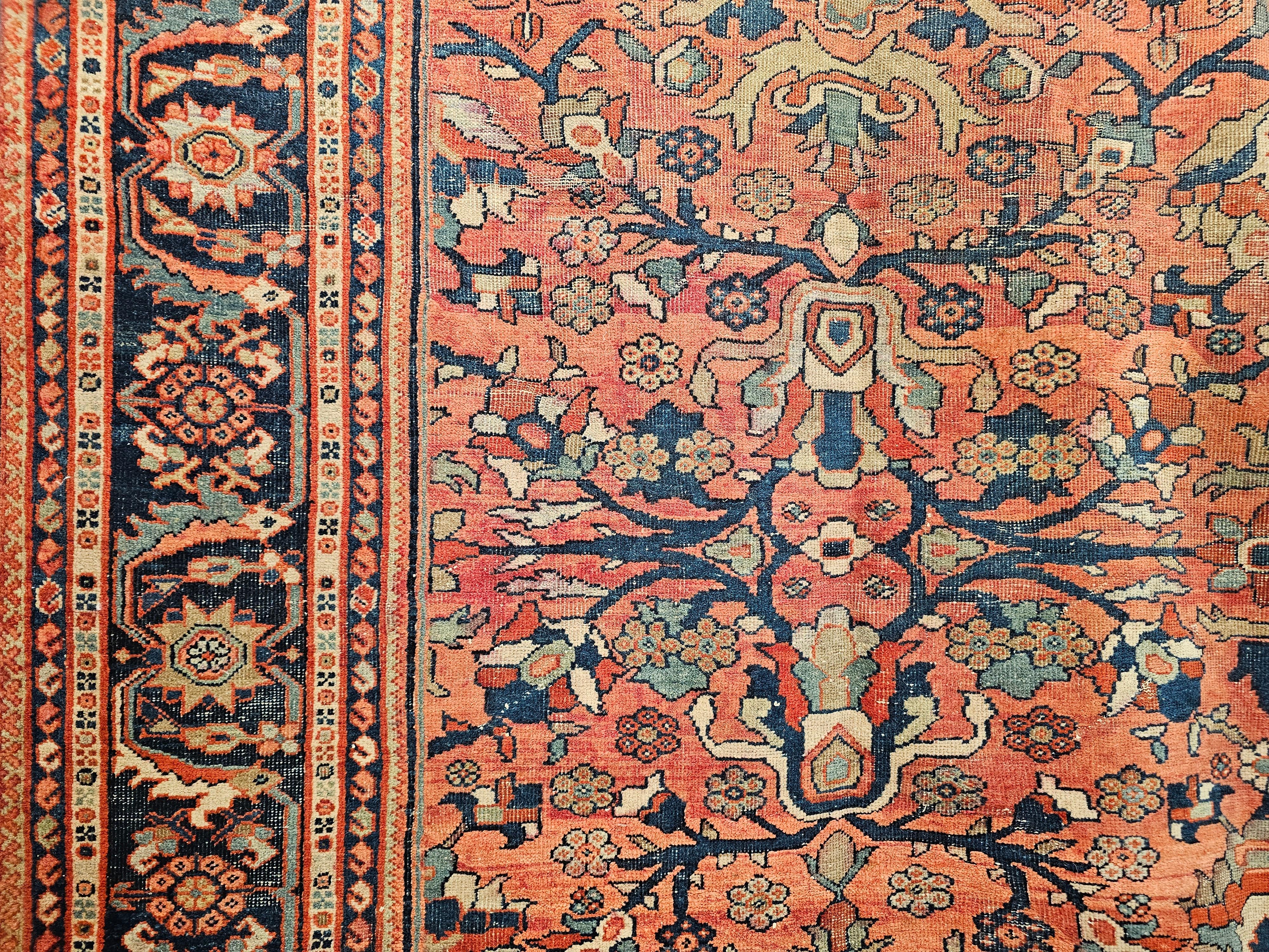 19th Century Persian Mahal Sultanabad Rug in Allover Pattern in Rust, Turquoise For Sale 4