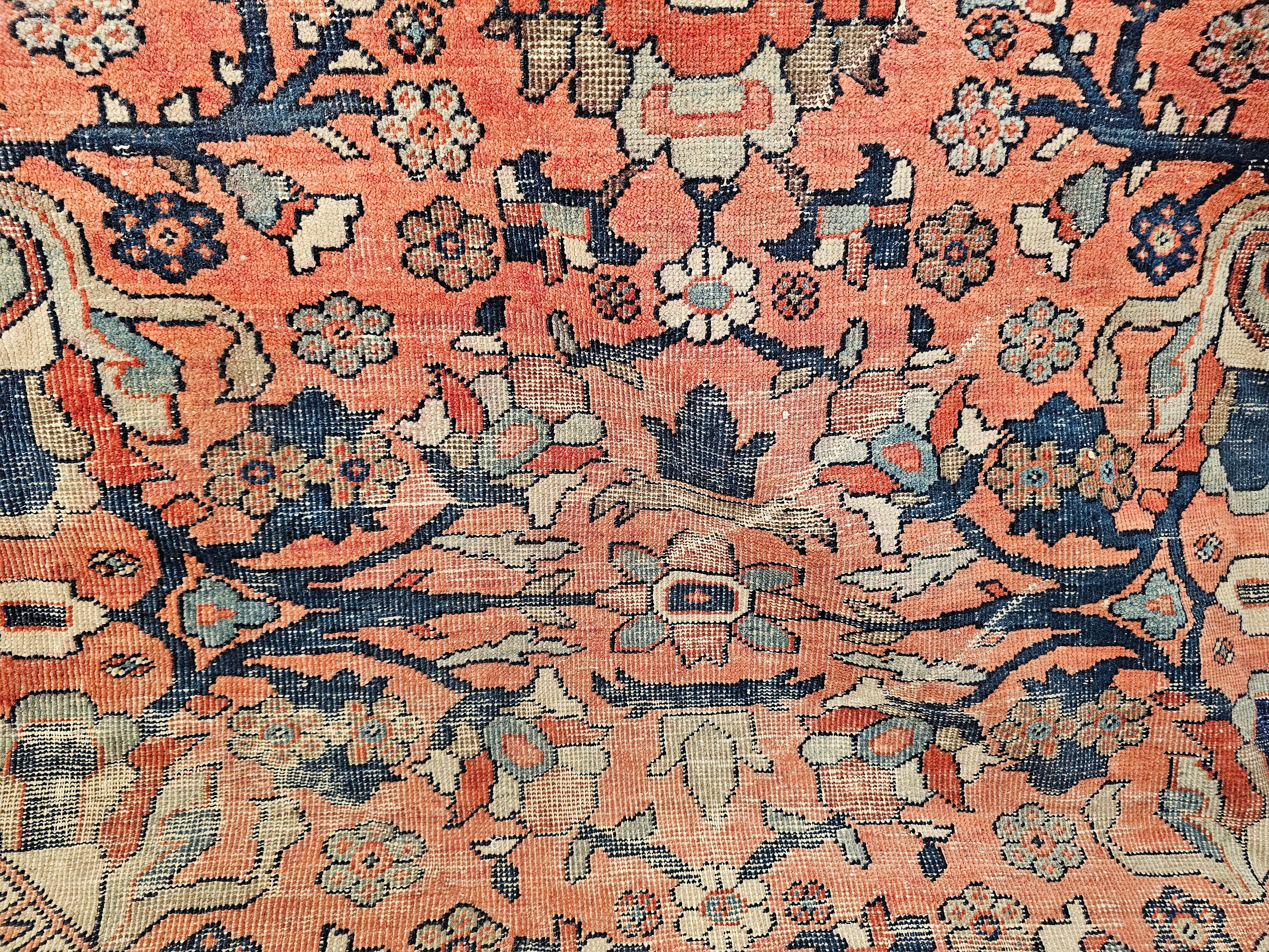Vintage Persian Mahal Sultanabad in Large Allover Pattern in Rust Red, Turquoise For Sale 5