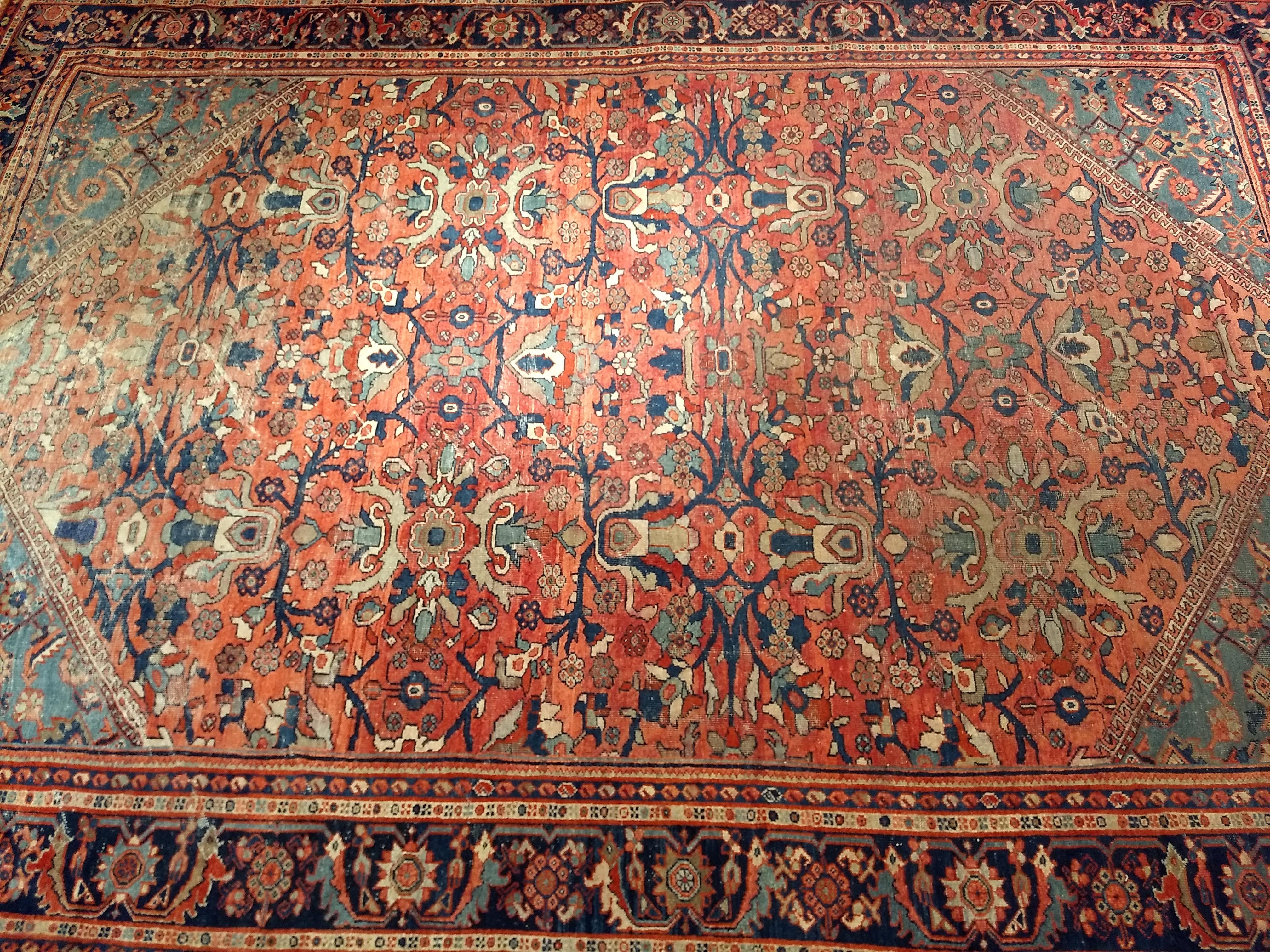 Vintage Persian Mahal Sultanabad in Large Allover Pattern in Rust Red, Turquoise For Sale 6