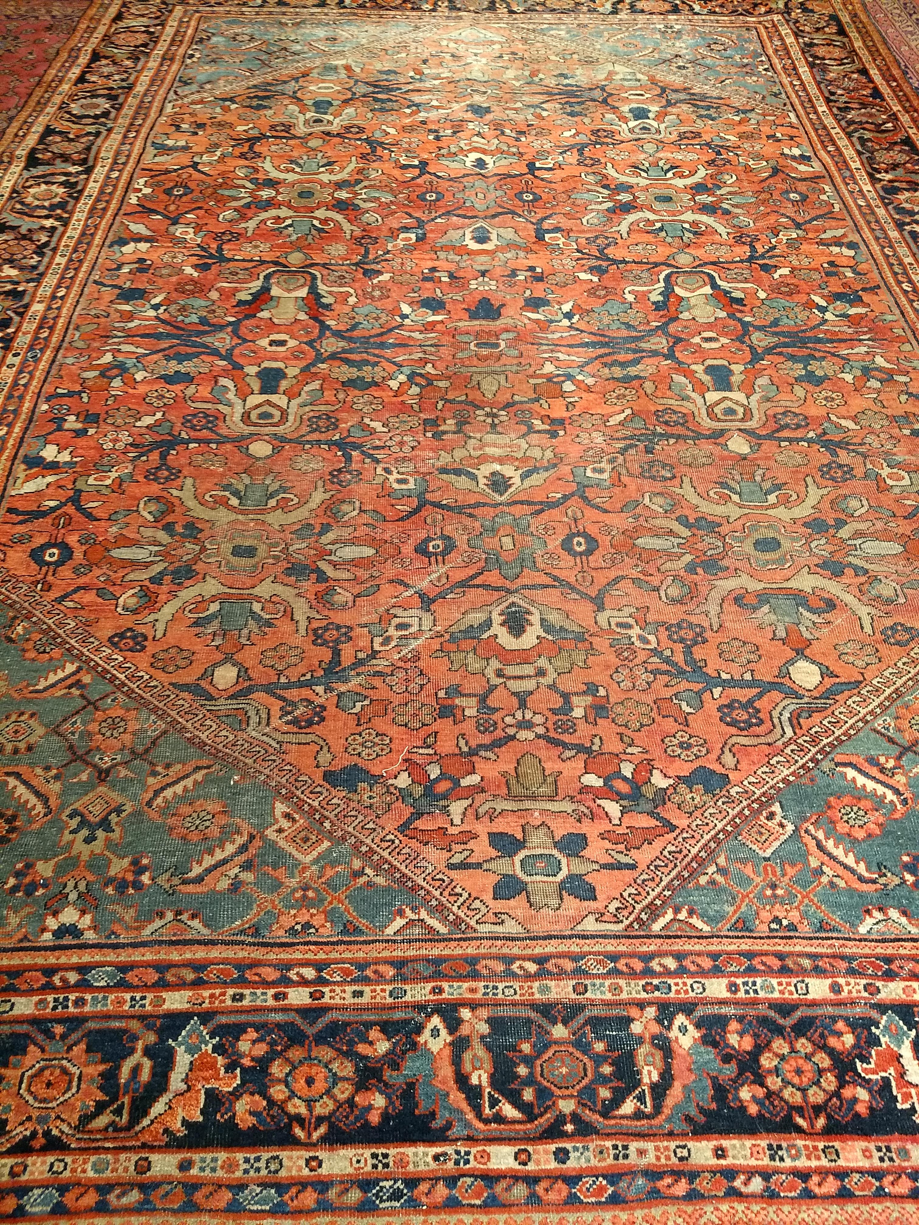 Vintage Persian Mahal Sultanabad in Large Allover Pattern in Rust Red, Turquoise For Sale 7