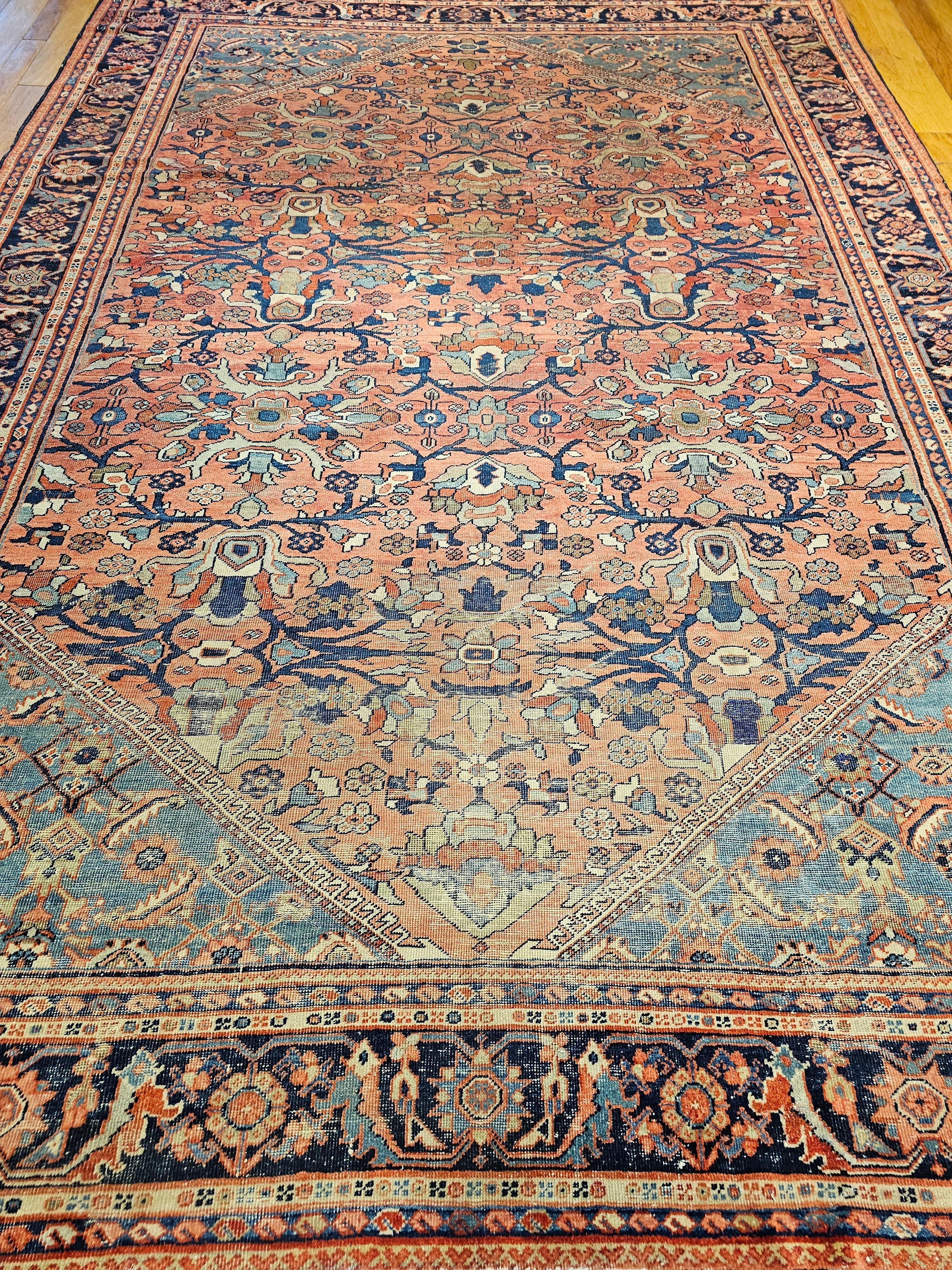 Vintage Persian Mahal Sultanabad in Large Allover Pattern in Rust Red, Turquoise For Sale 13