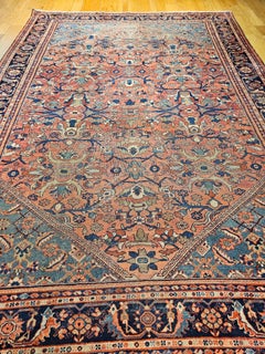 19th Century Persian Mahal Sultanabad Rug in Allover Pattern in Rust, Turquoise