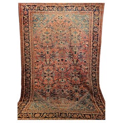 Vintage Persian Mahal Sultanabad in Large Allover Pattern in Rust Red, Turquoise