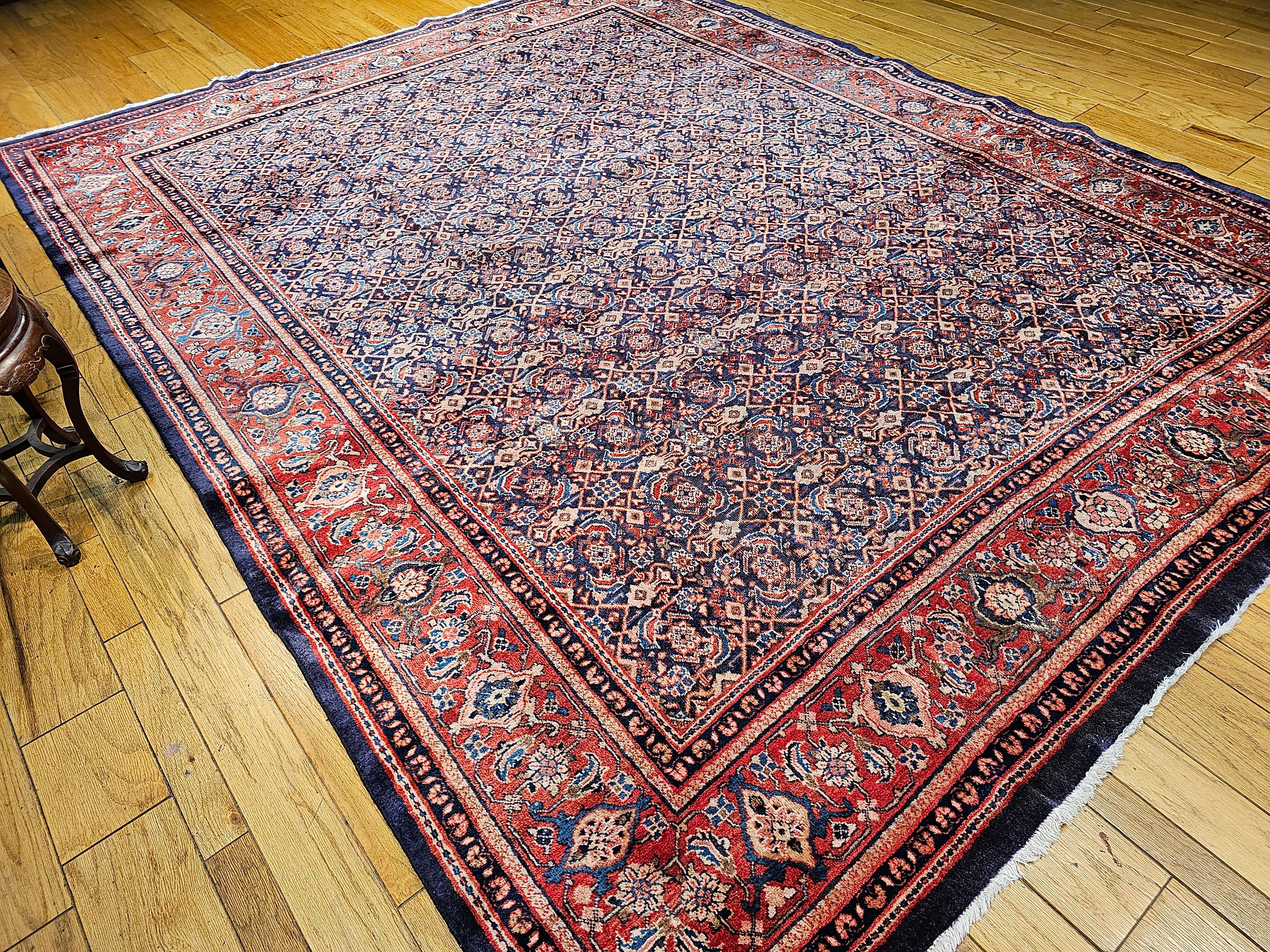Vintage Persian Mahal Sultanabad Rug in All-over Pattern in Blue, Terracotta For Sale 5