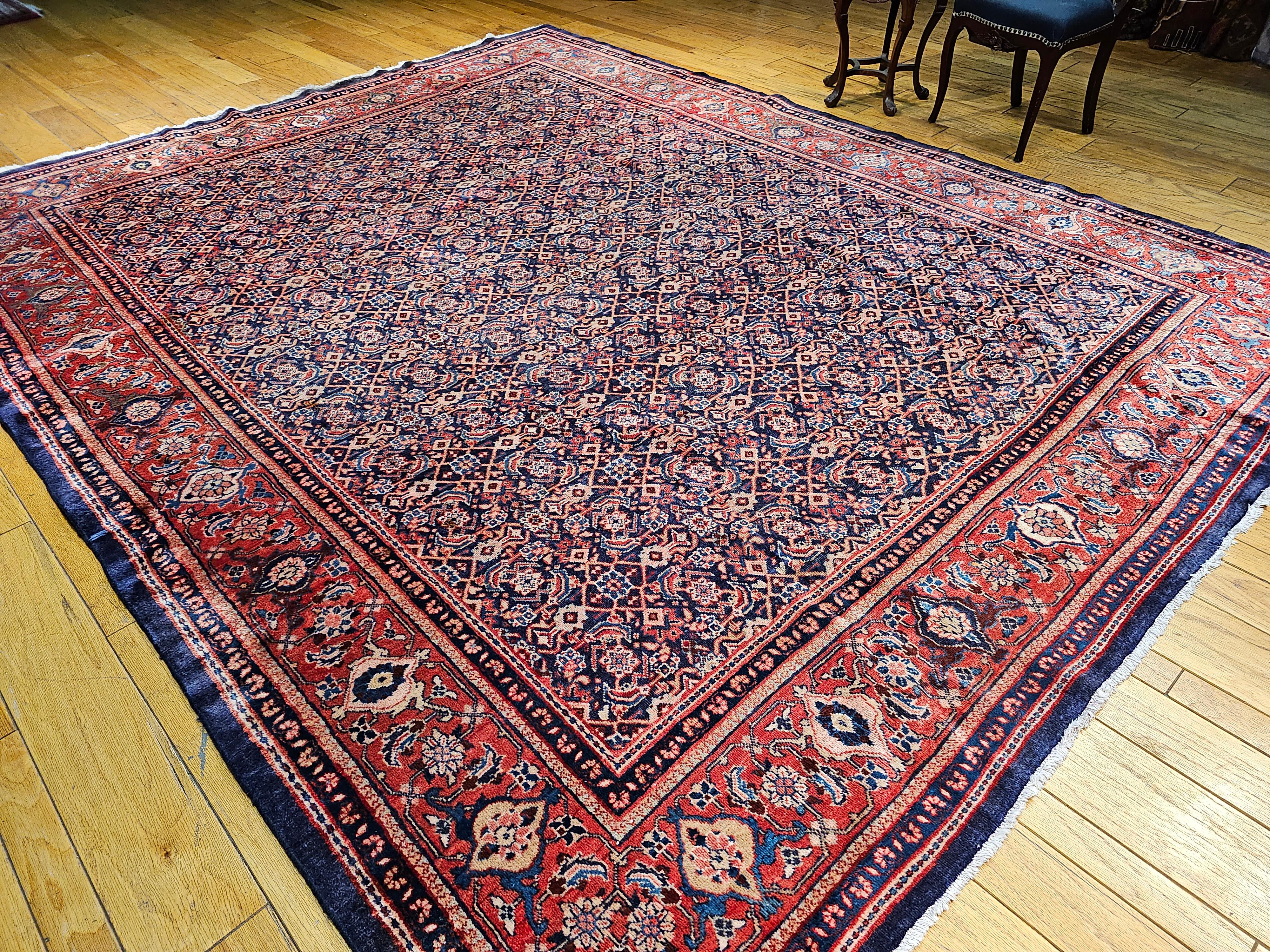 Vintage Persian Mahal Sultanabad Rug in All-over Pattern in Blue, Terracotta For Sale 2