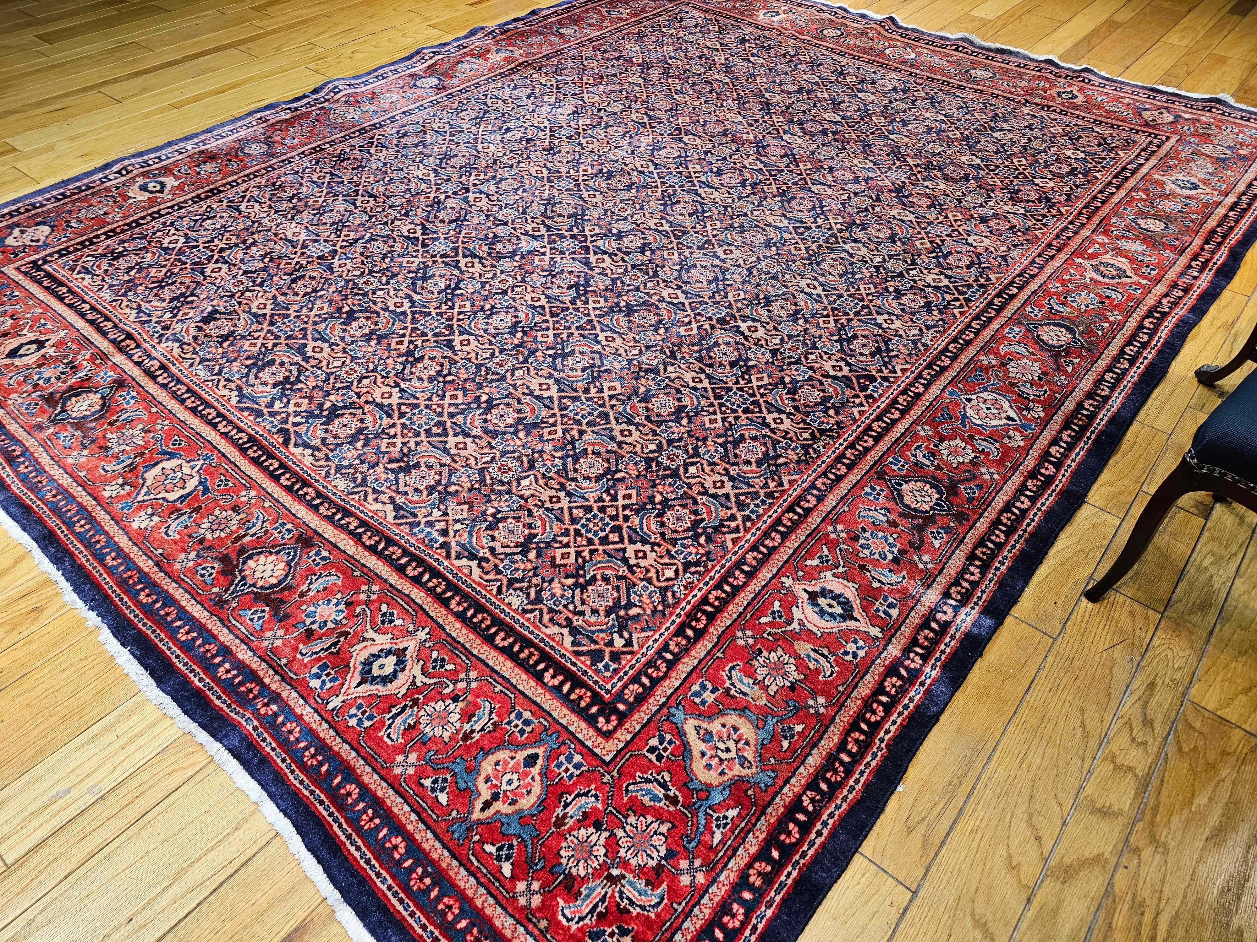Vintage Persian Mahal Sultanabad Rug in All-over Pattern in Blue, Terracotta For Sale 3