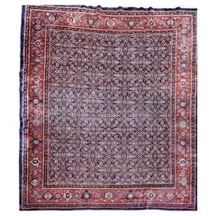 Retro Persian Mahal Sultanabad Rug in All-over Pattern in Blue, Terracotta