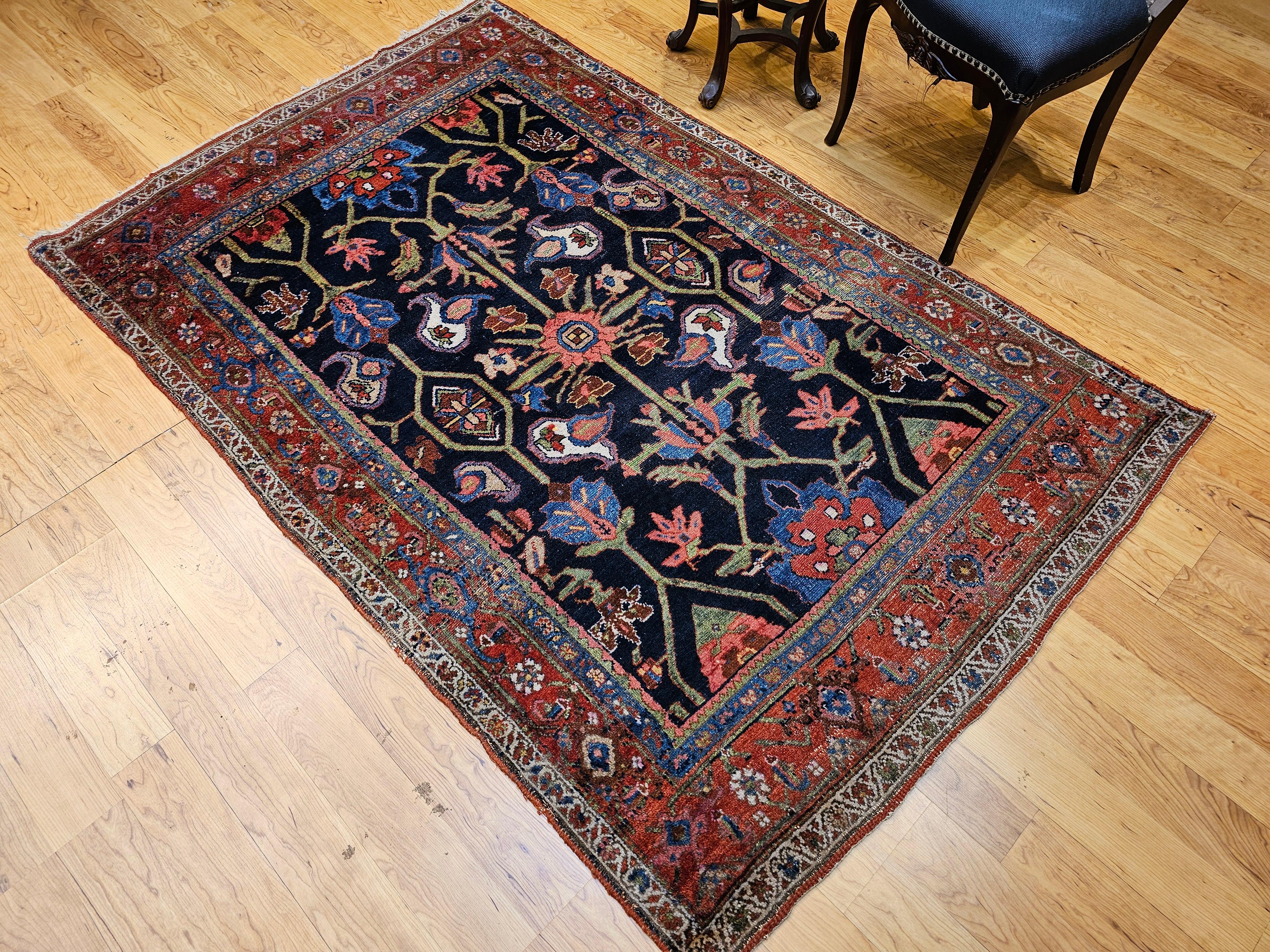 Persischer Mahal Sultanabad-Teppich im Allover-Muster in Marineblau, Grün, Rot im Angebot 8