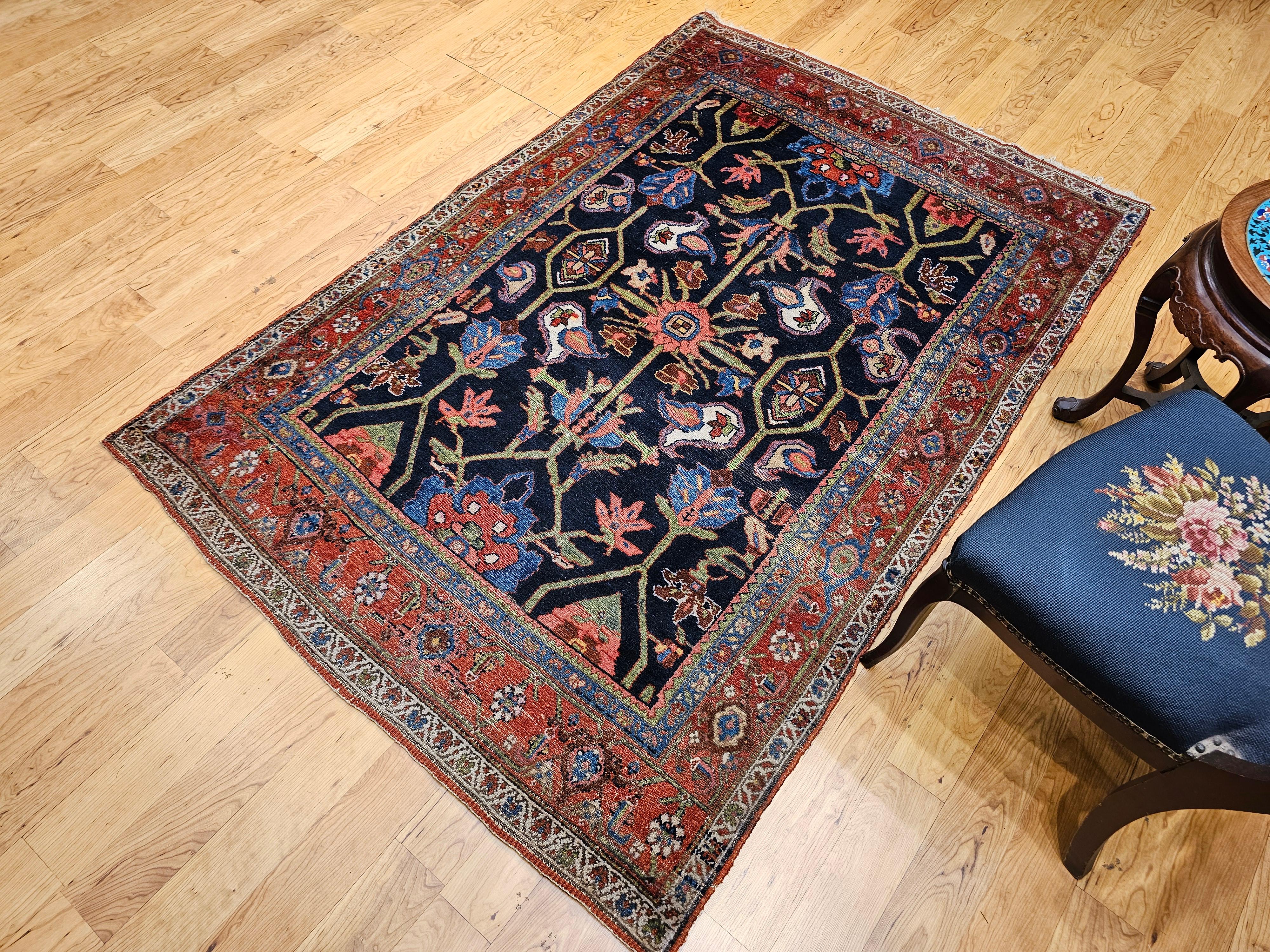 Persischer Mahal Sultanabad-Teppich im Allover-Muster in Marineblau, Grün, Rot im Angebot 10