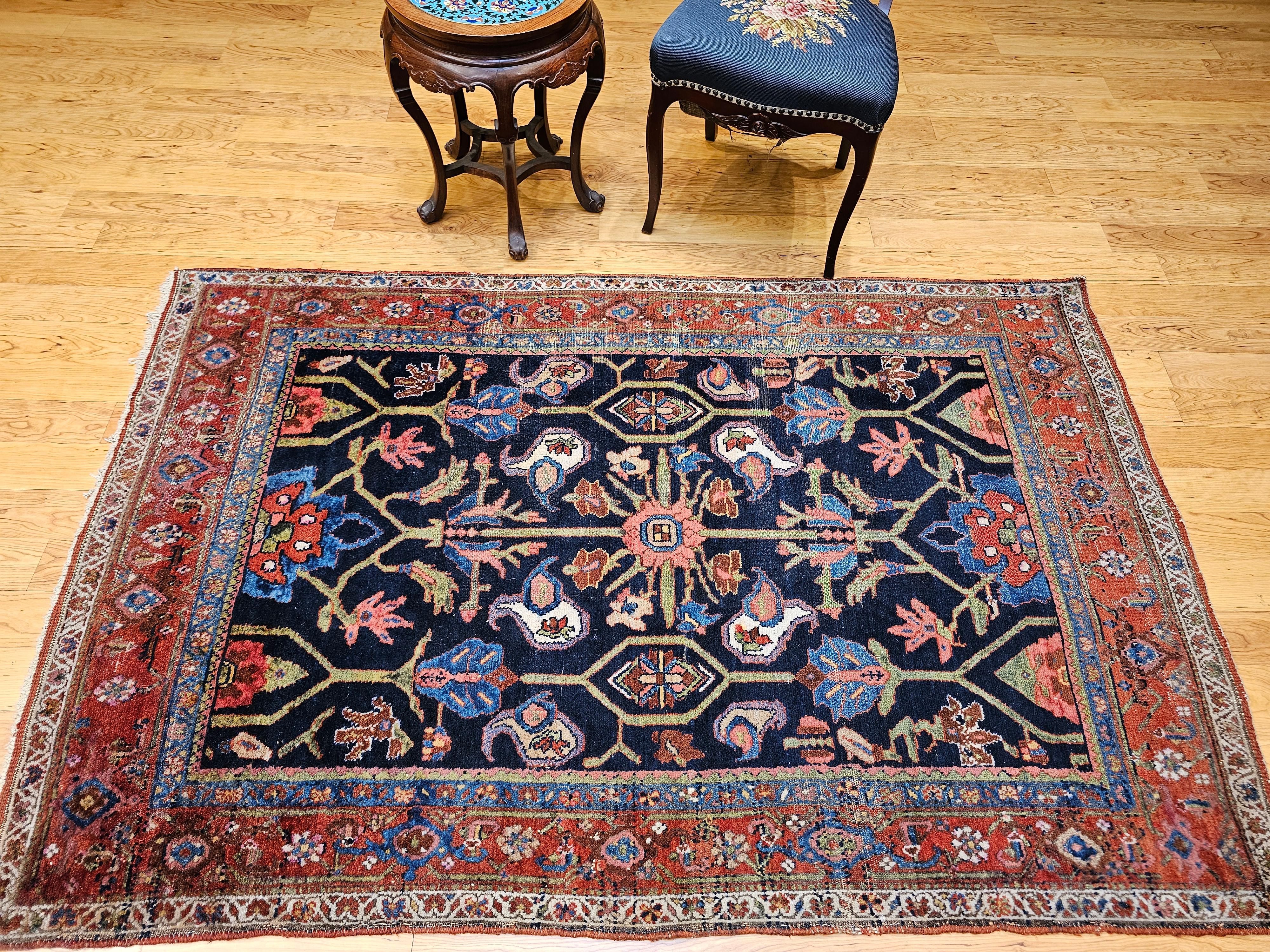 Persischer Mahal Sultanabad-Teppich im Allover-Muster in Marineblau, Grün, Rot im Angebot 11
