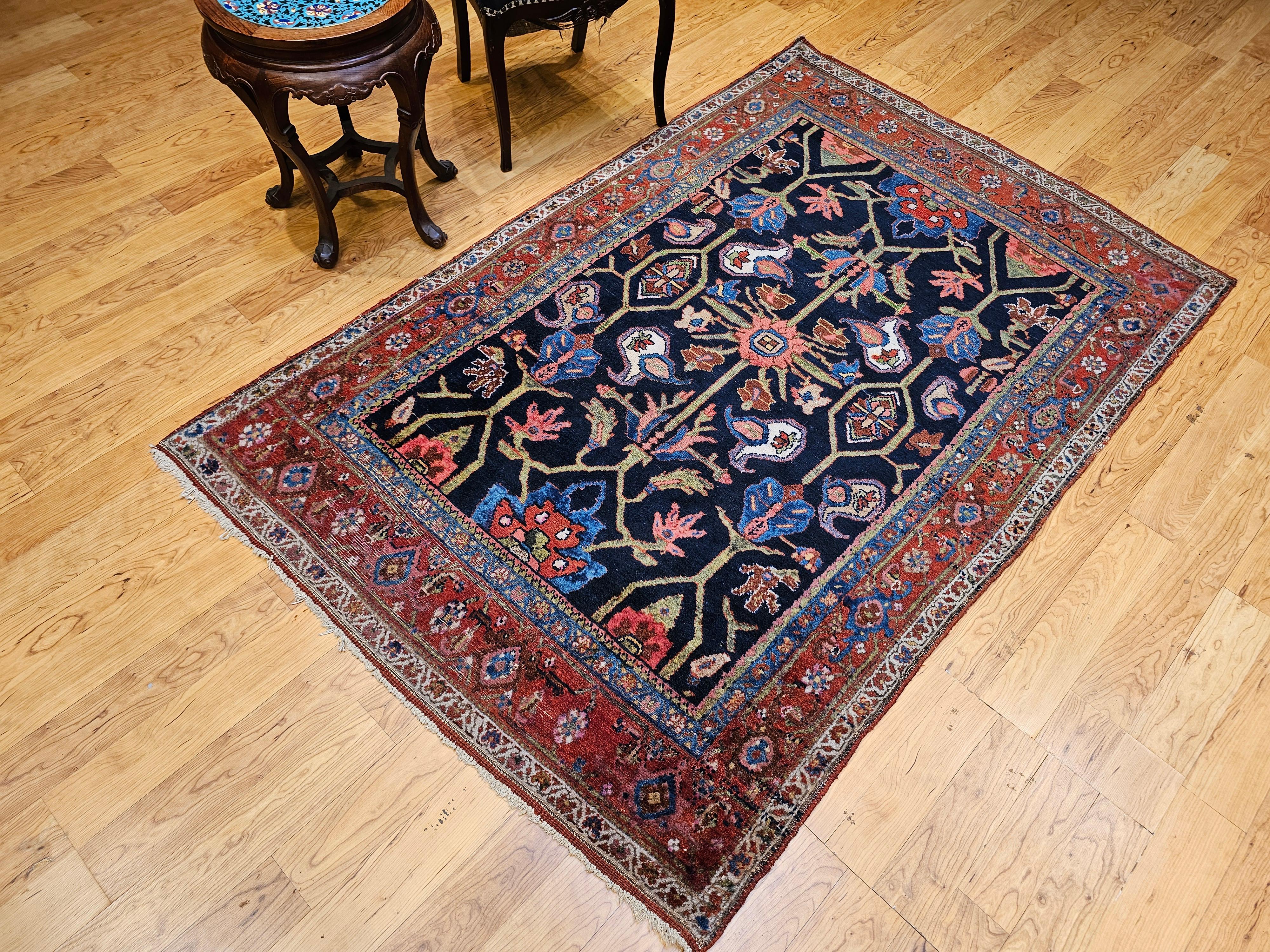 Persischer Mahal Sultanabad-Teppich im Allover-Muster in Marineblau, Grün, Rot im Angebot 14