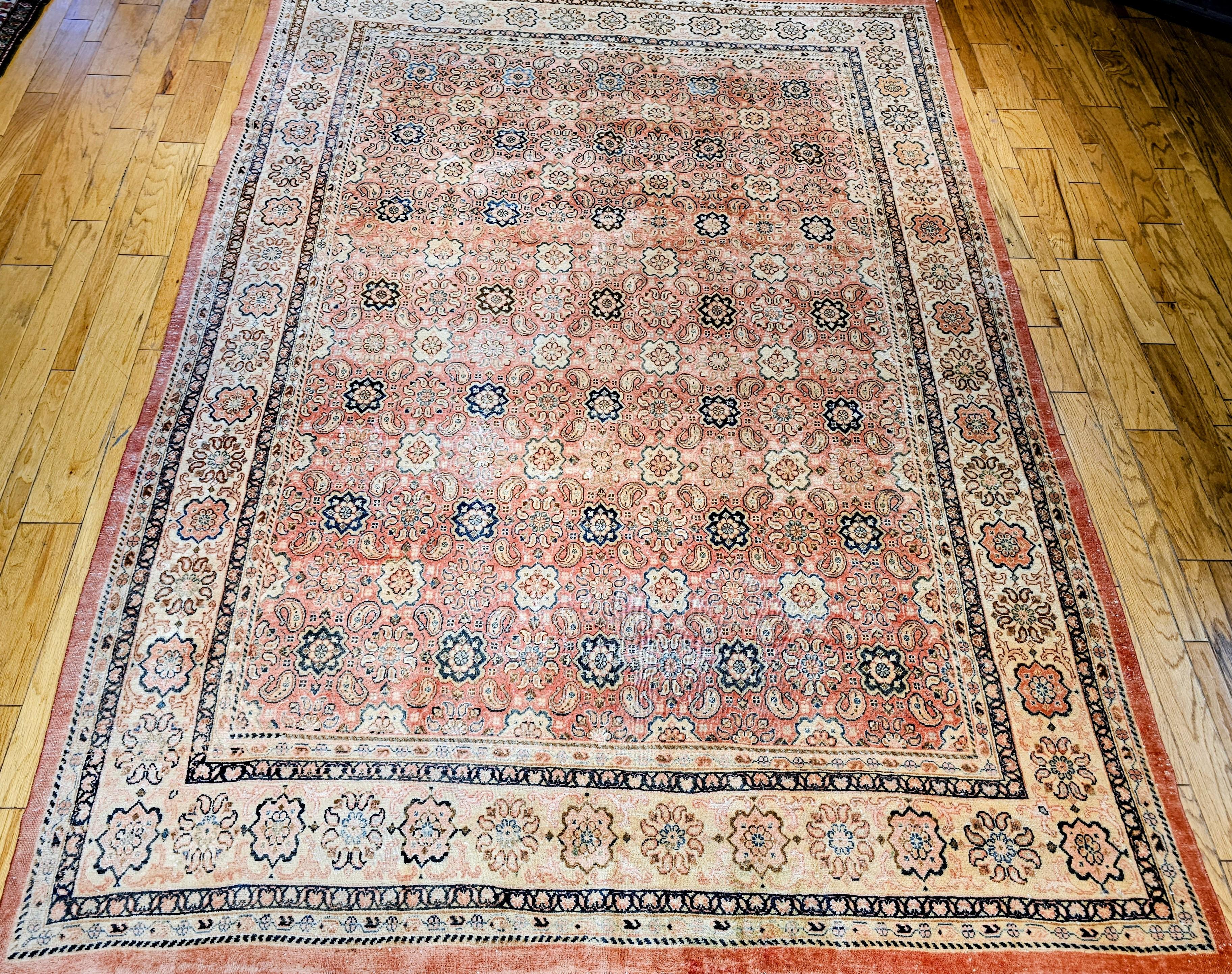 Hand-Woven Vintage Persian Mahal Sultanabad Rug in Allover Pattern in Pale Red, Blue For Sale
