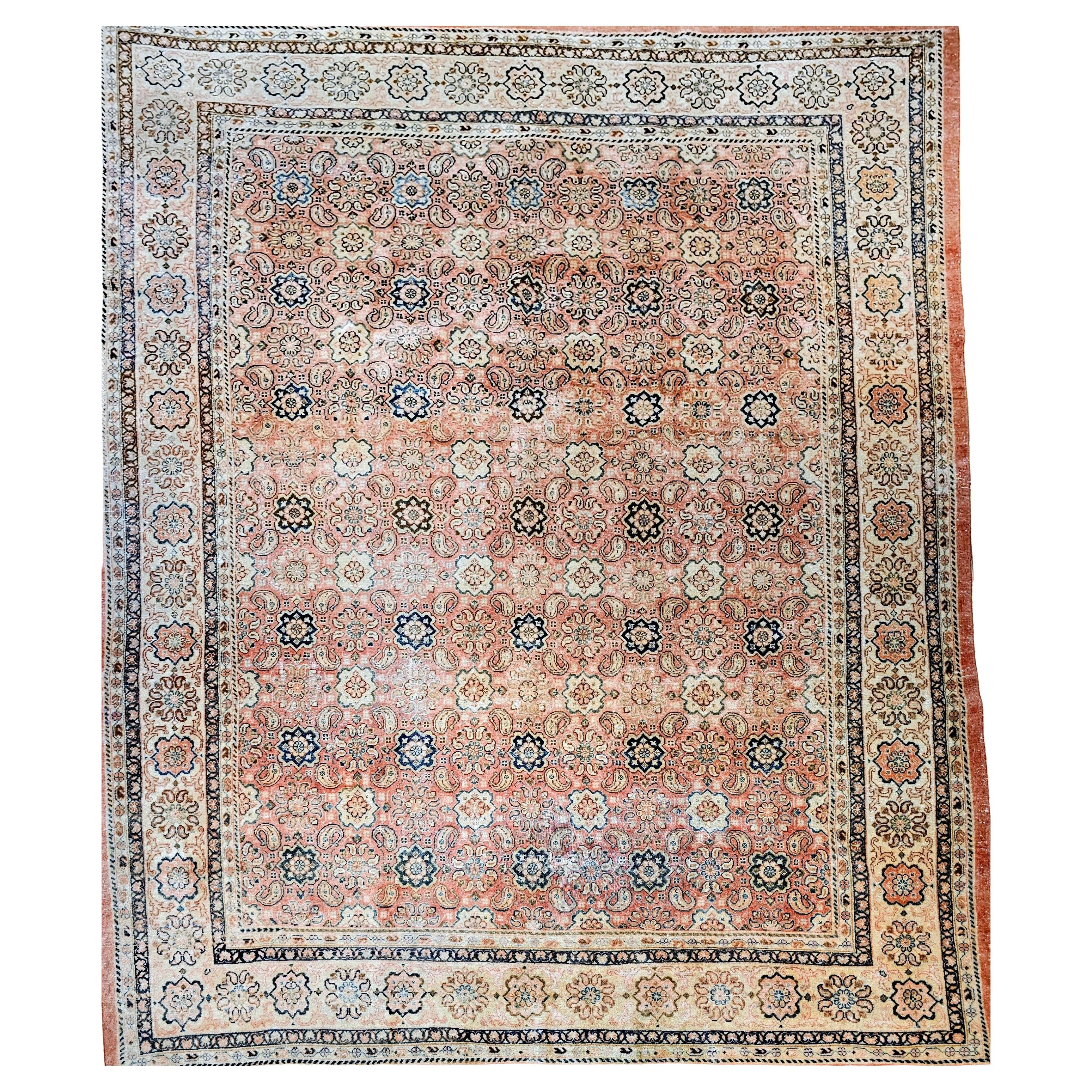 Vintage Persian Mahal Sultanabad Rug in Allover Pattern in Pale Red, Blue For Sale