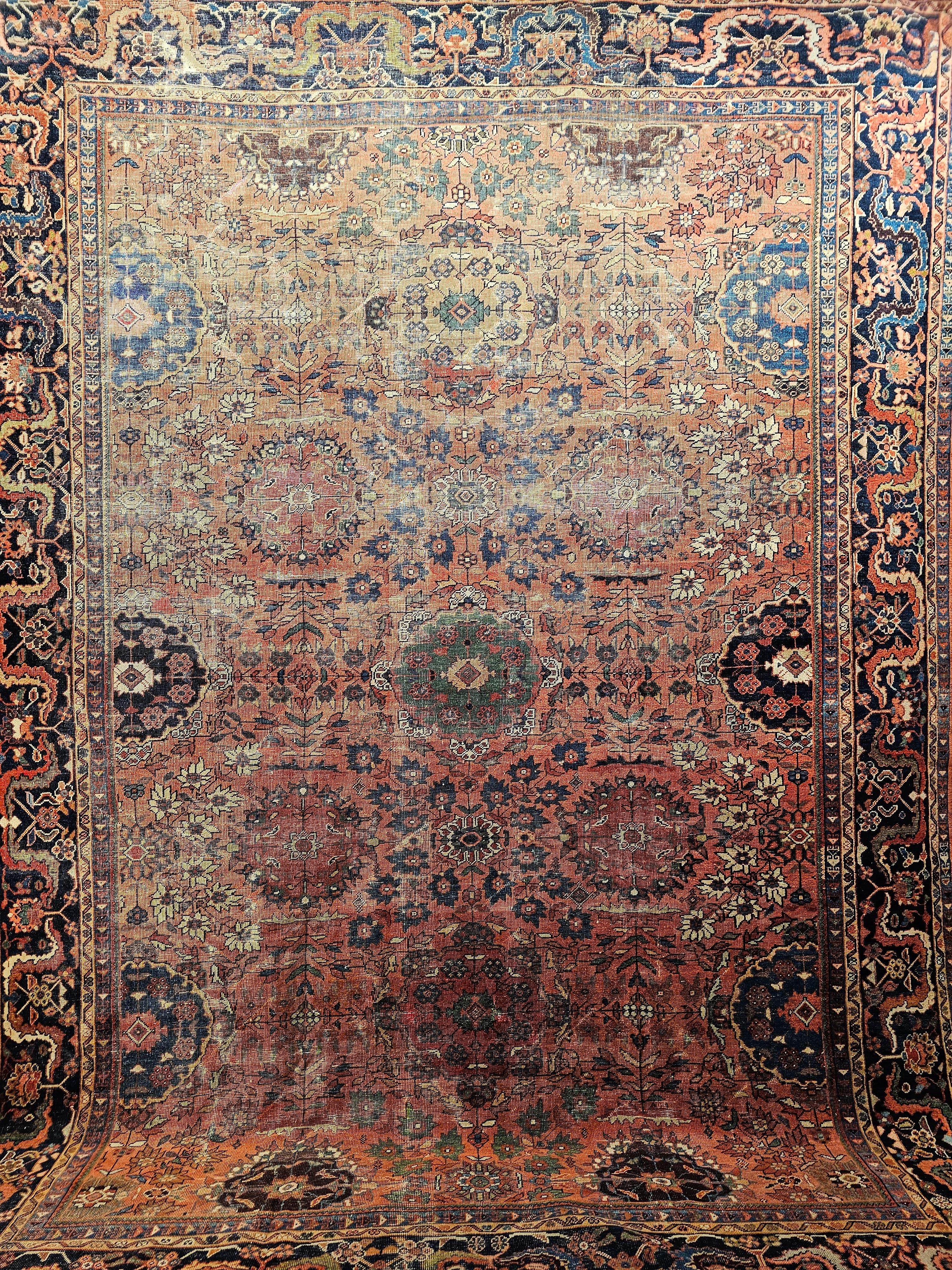 Persischer Mahal Sultanabad Vintage-Teppich in Zimmergröße in Ziegelrot, Marineblau 13
