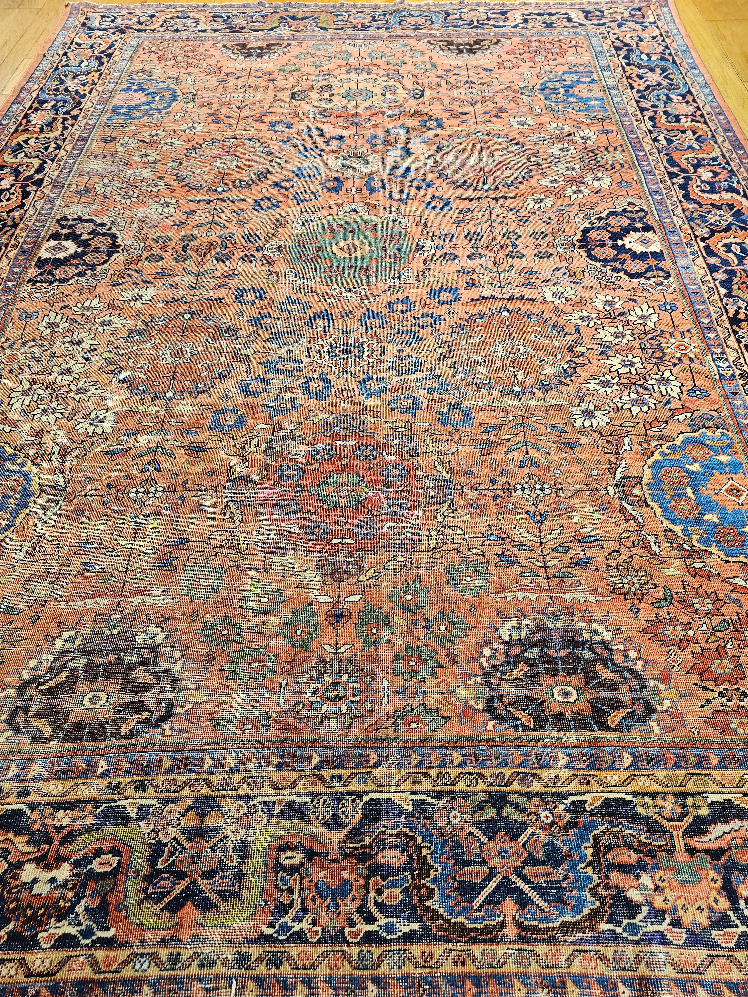 Persischer Mahal Sultanabad Vintage-Teppich in Zimmergröße in Ziegelrot, Marineblau 11