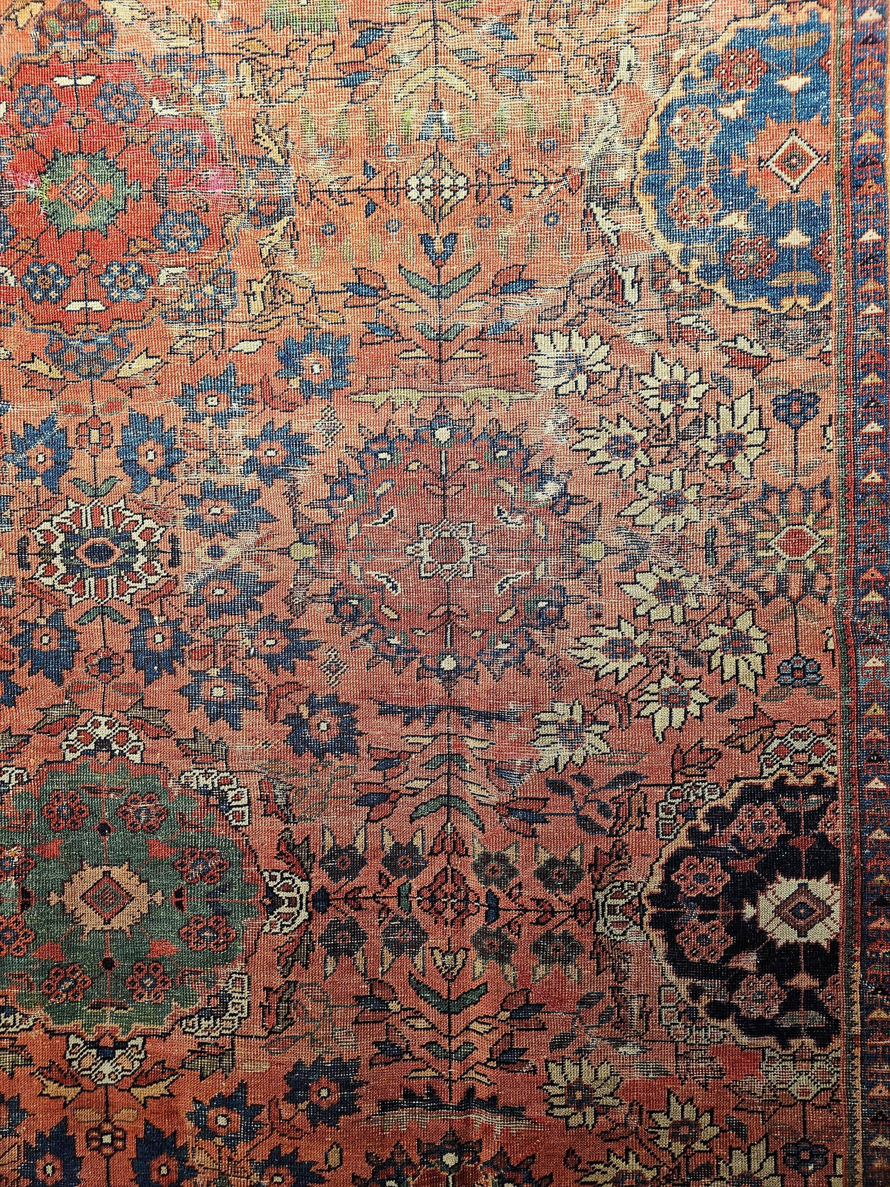 Persischer Mahal Sultanabad Vintage-Teppich in Zimmergröße in Ziegelrot, Marineblau (Wolle)