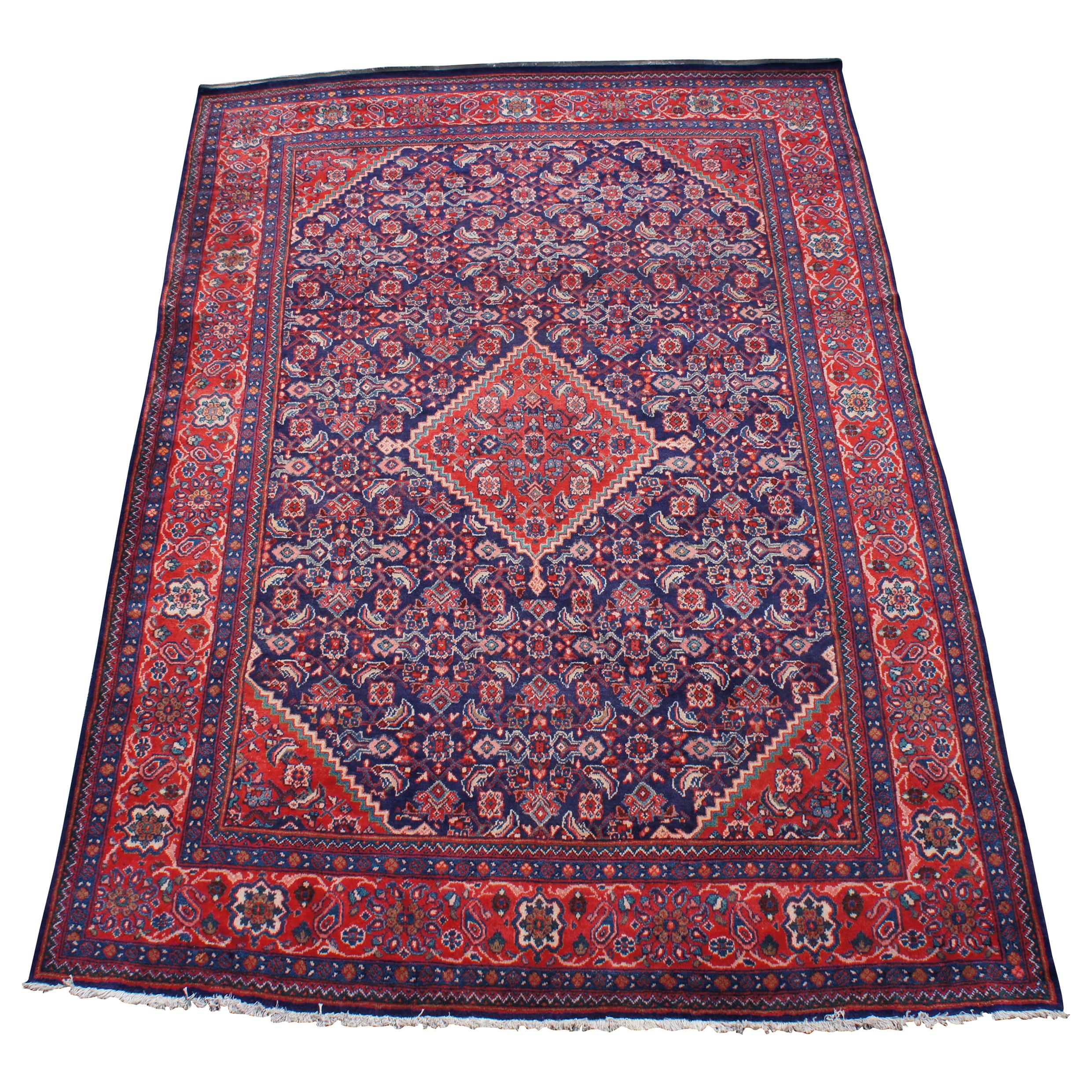 Vintage Persian Mahal Wool and Cotton Area Rug Iran Medallion 14' For Sale