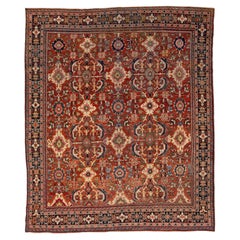 Vintage Persian Mahal Wool Rug - Hand-Knotted Antique Floral Area Rug In Red