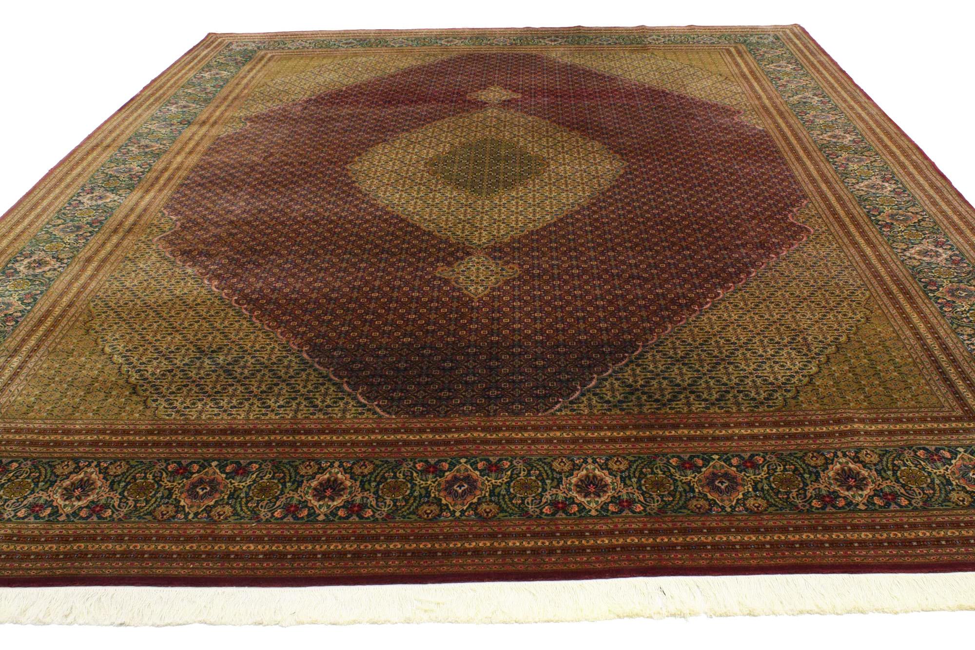 Hand-Knotted Vintage Wool & Silk Persian Mahi Tabriz Rug, 09'10 x 13'01 For Sale