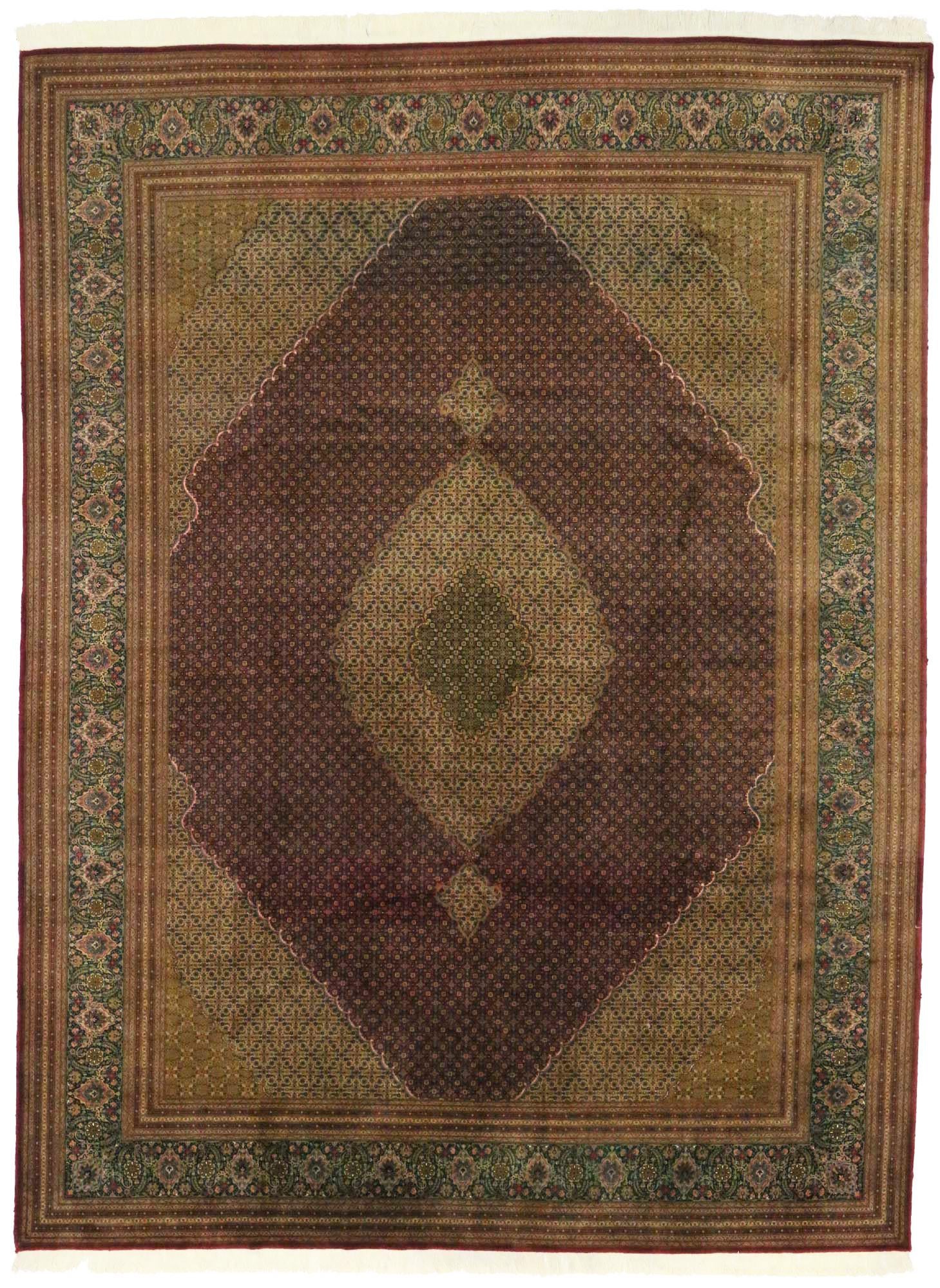 Vintage Wool & Silk Persian Mahi Tabriz Rug, 09'10 x 13'01 For Sale 1
