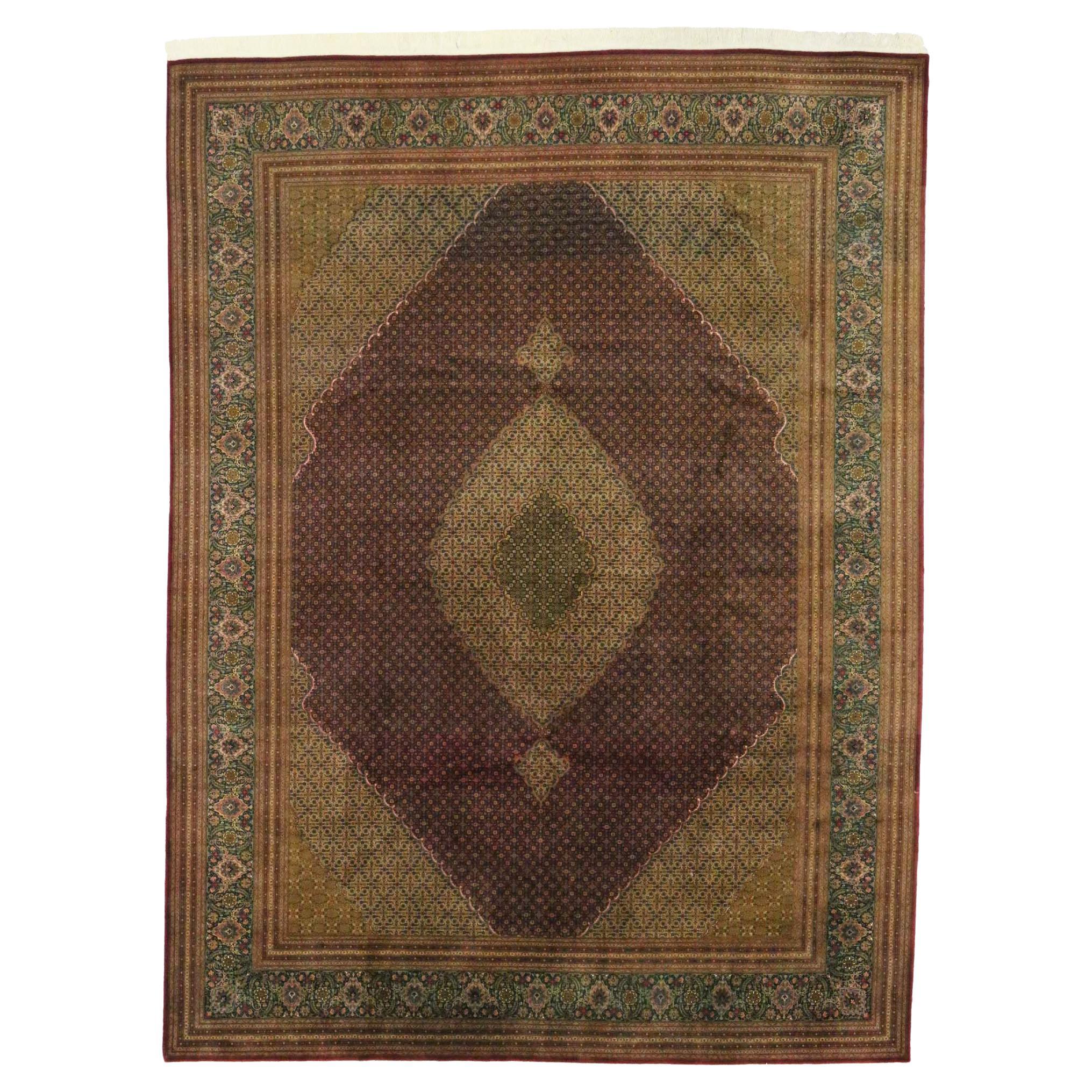 Vintage Wool & Silk Persian Mahi Tabriz Rug, 09'10 x 13'01