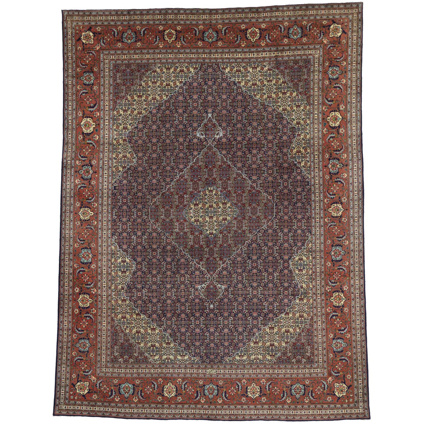 Vintage Persian Mahi Fish Design Tabriz Area Rug with Traditional Style ...
