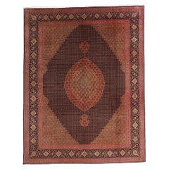 Vintage Wool & Silk Persian Mahi Tabriz Rug with Traditional Style