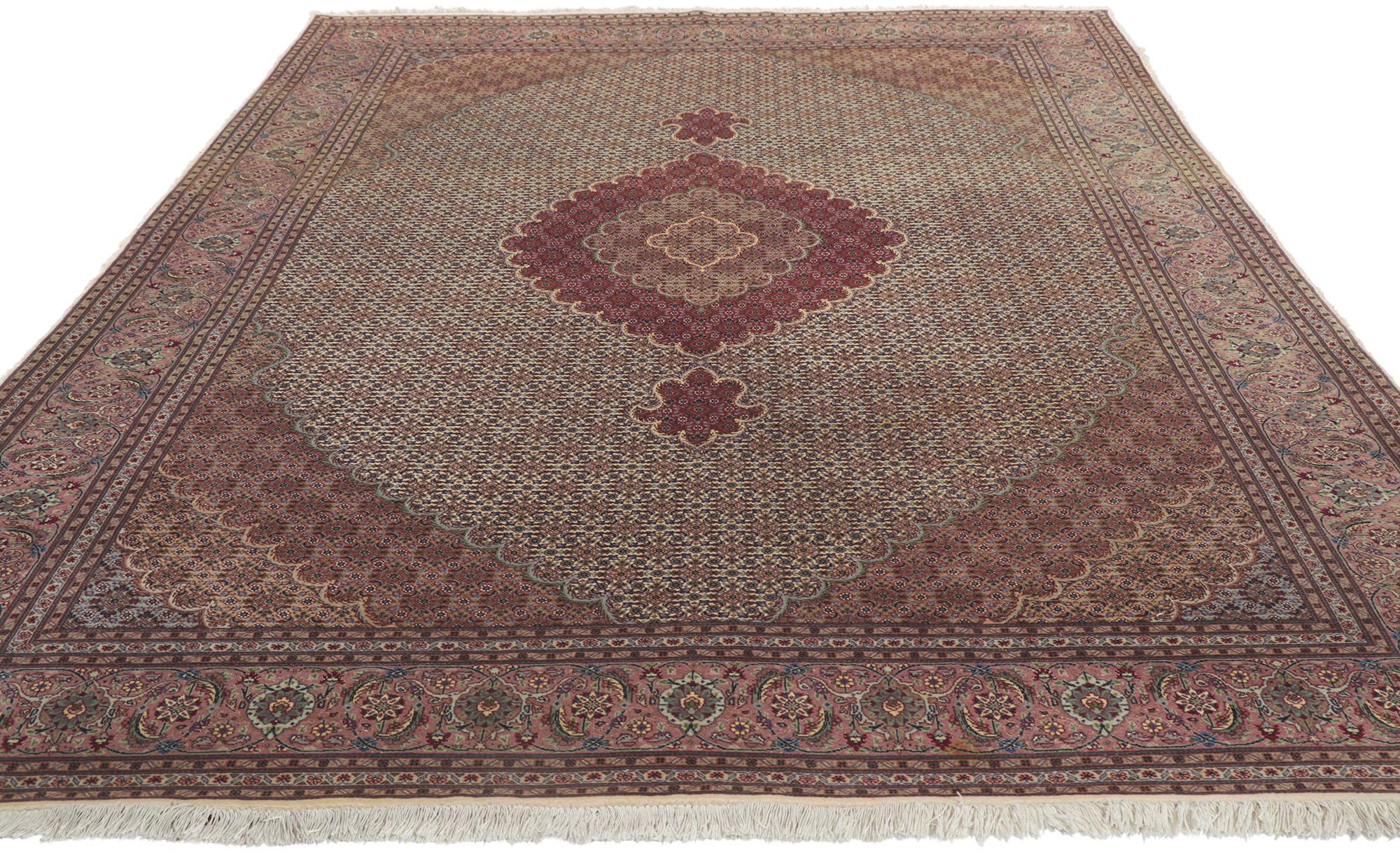 Hand-Knotted Vintage Persian Mahi Tabriz Rug, Timeless Elegance Meets Historical Richness For Sale
