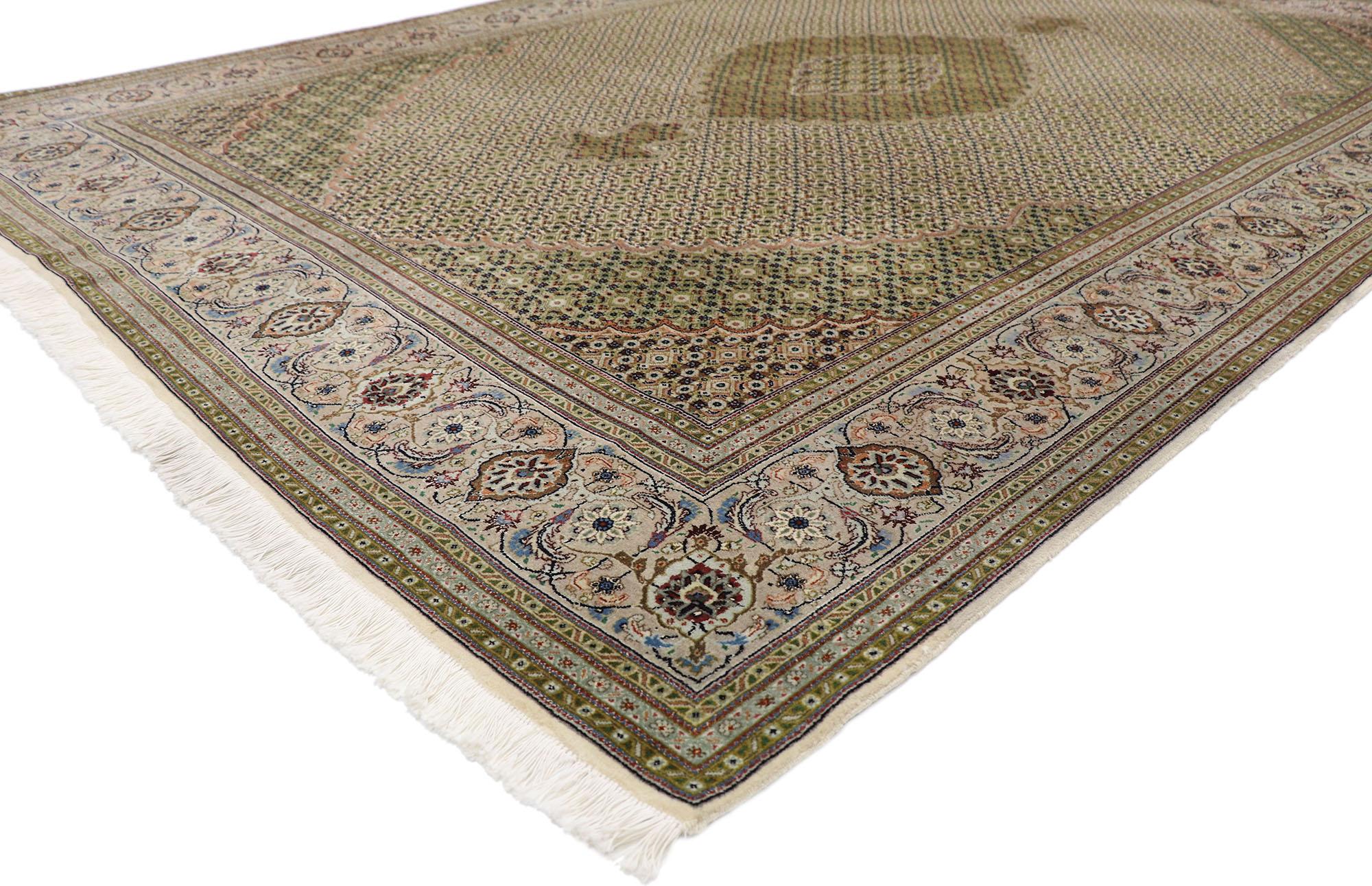 77792 Vintage Persian Mahi Tabriz rug with Neoclassical Victorian Style 06'07 x 09'10. With ornate details and well-balanced symmetry, this hand-knotted wool vintage Persian Mahi Tabriz rug is poised to impress. The medallion is filled with and