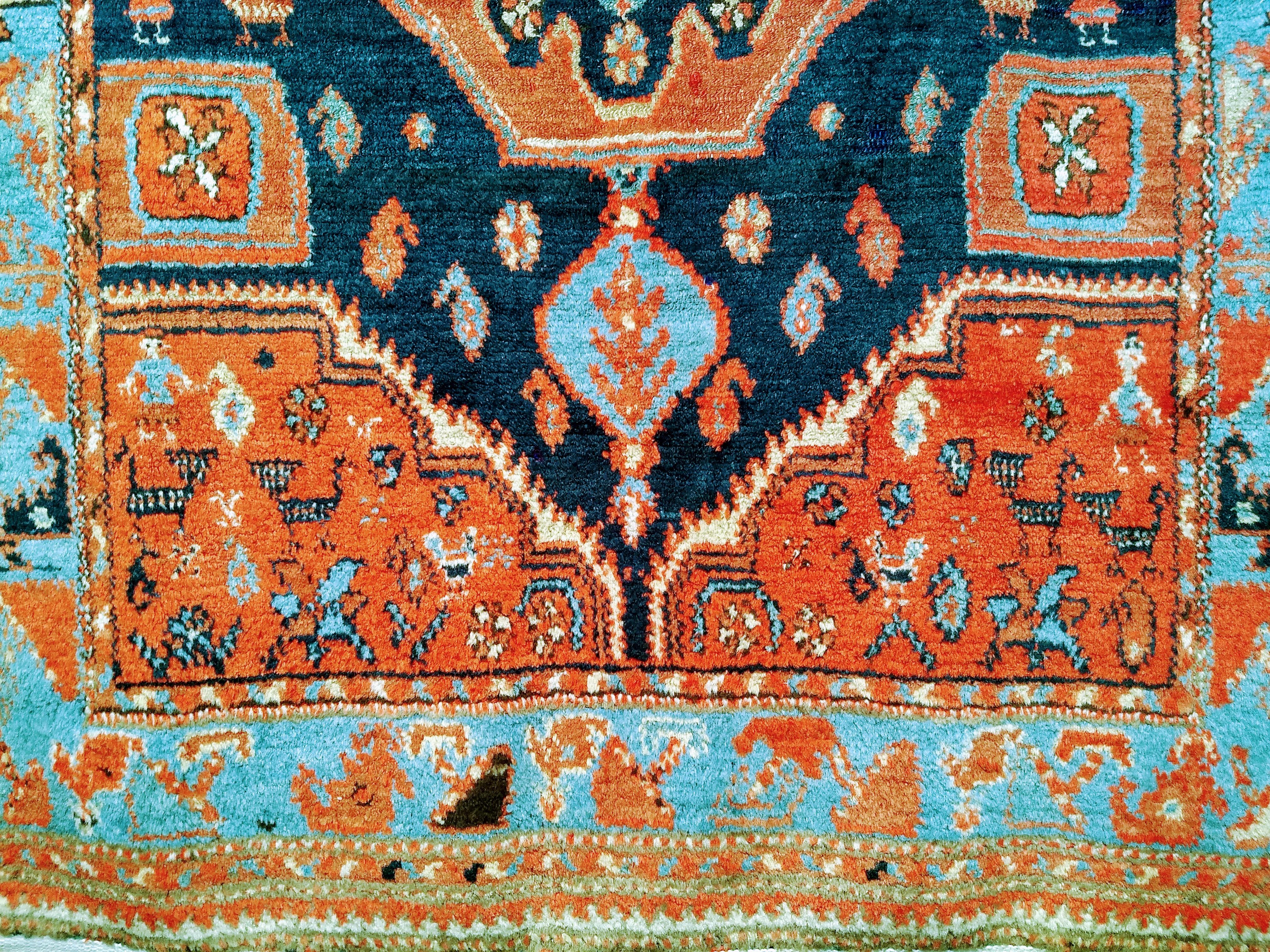 Vintage Persian Malayer Area Rug in Medallion Design in Navy Blue, Turquoise For Sale 4