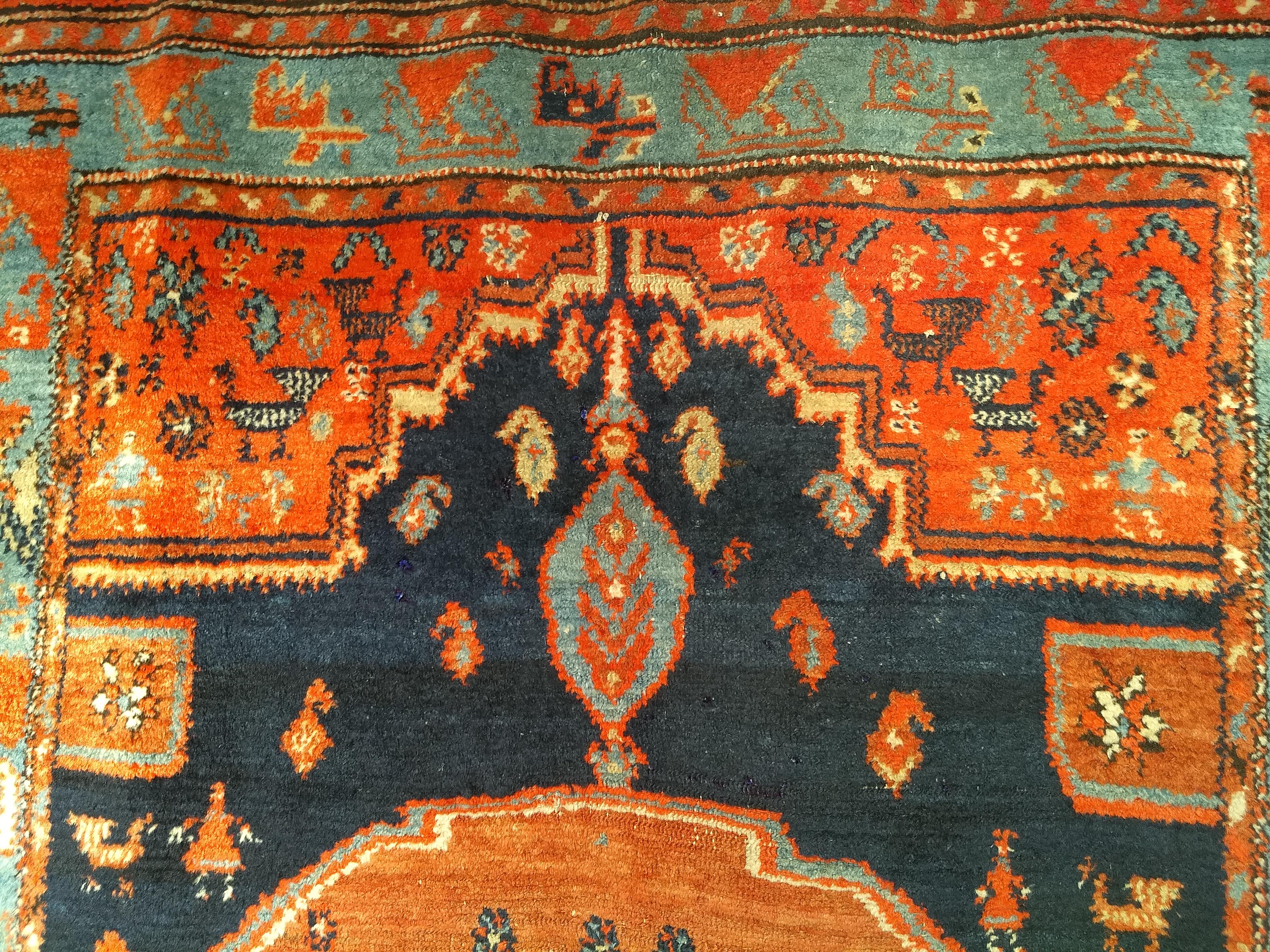 Vintage Persian Malayer Area Rug in Medallion Design in Navy Blue, Turquoise For Sale 5