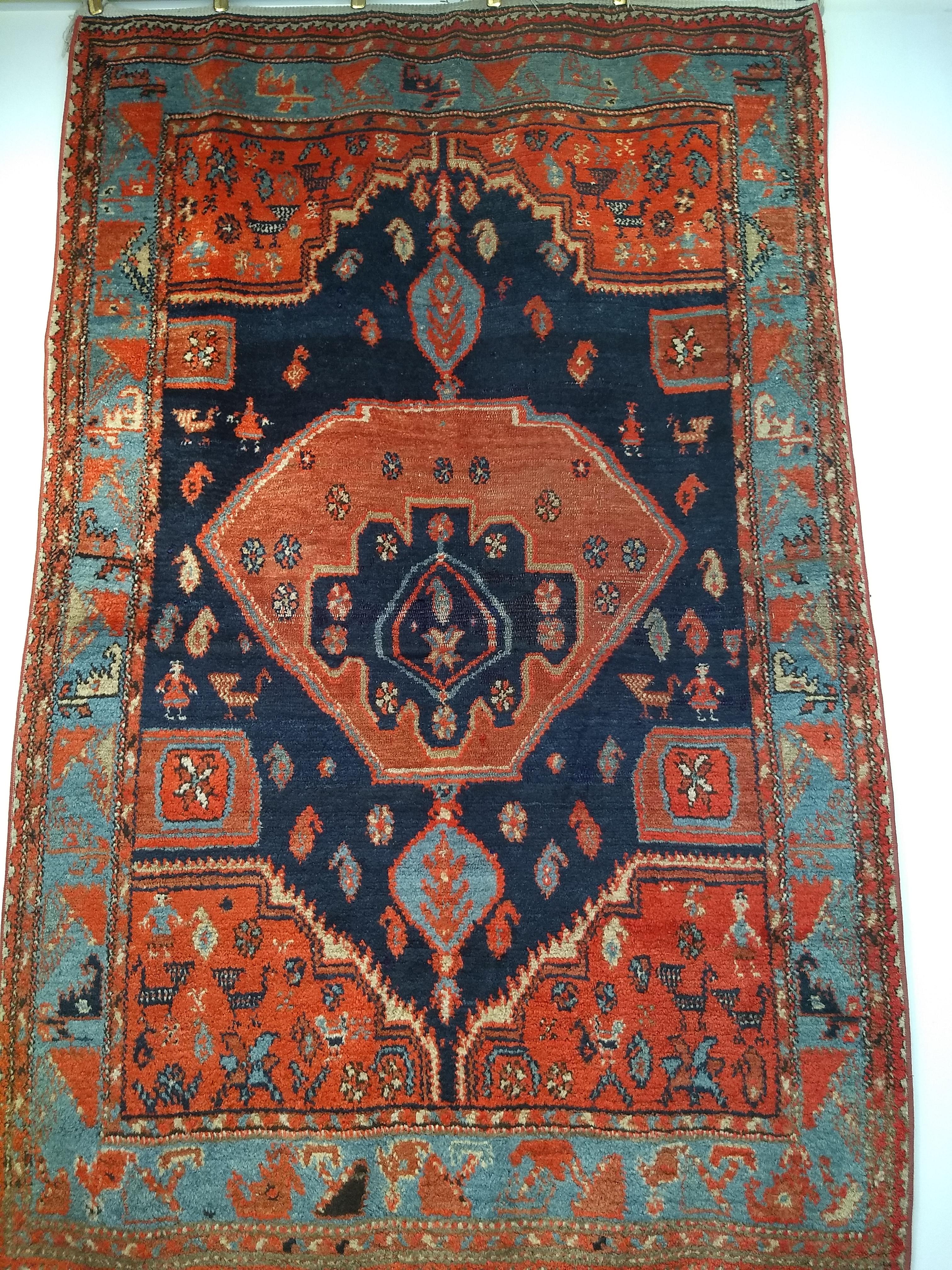 Vintage Persian Malayer Area Rug in Medallion Design in Navy Blue, Turquoise For Sale 9