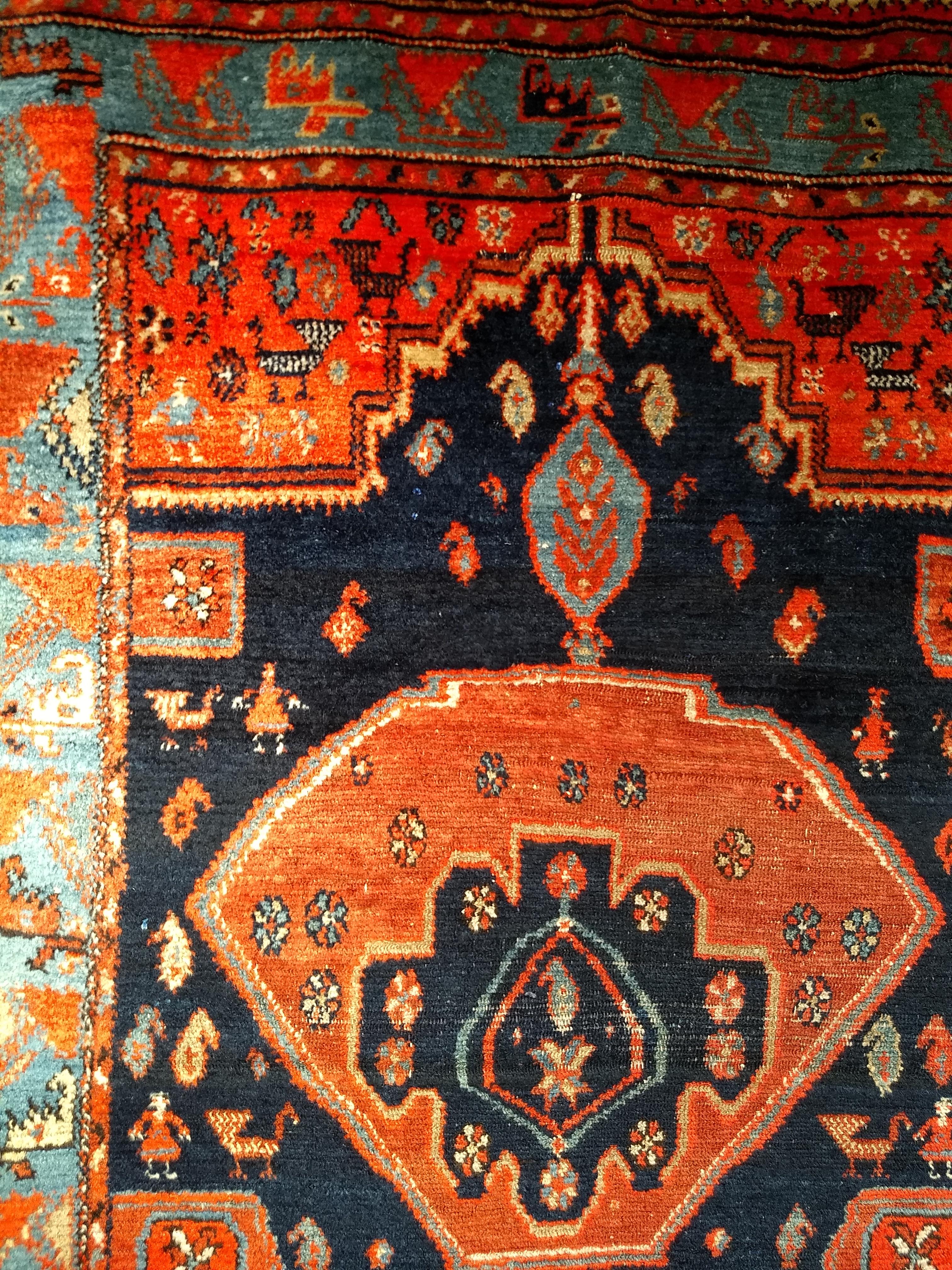 Vintage Persian Malayer Area Rug in Medallion Design in Navy Blue, Turquoise In Good Condition For Sale In Barrington, IL